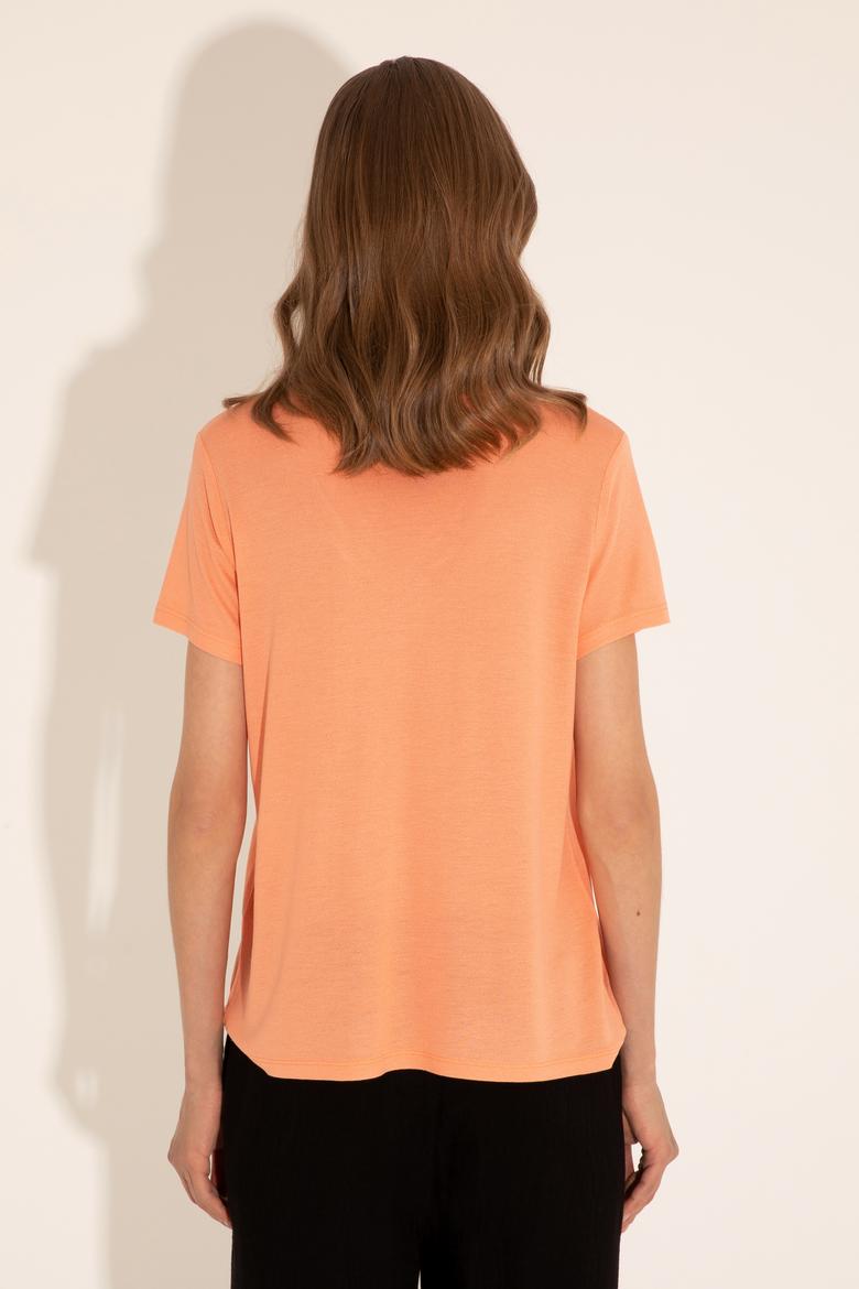 Kadın Somon V Yaka Tişört - 50286055021