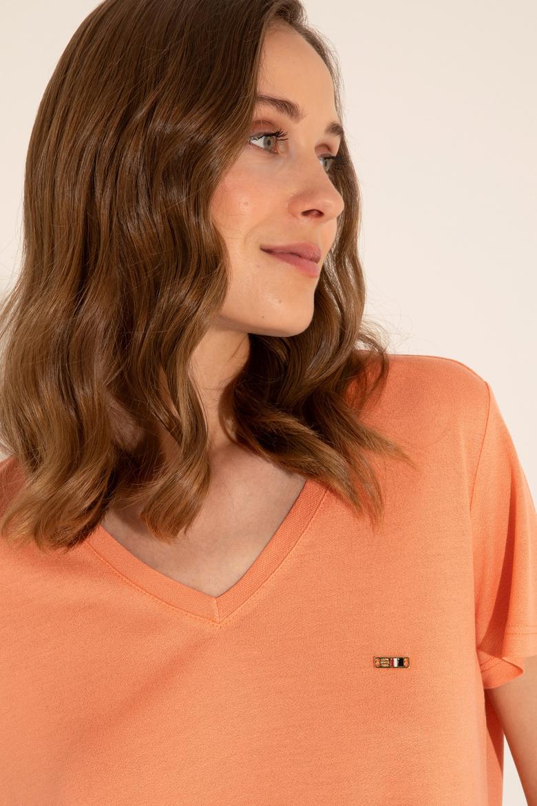 Kadın Somon V Yaka Tişört - 50286055021