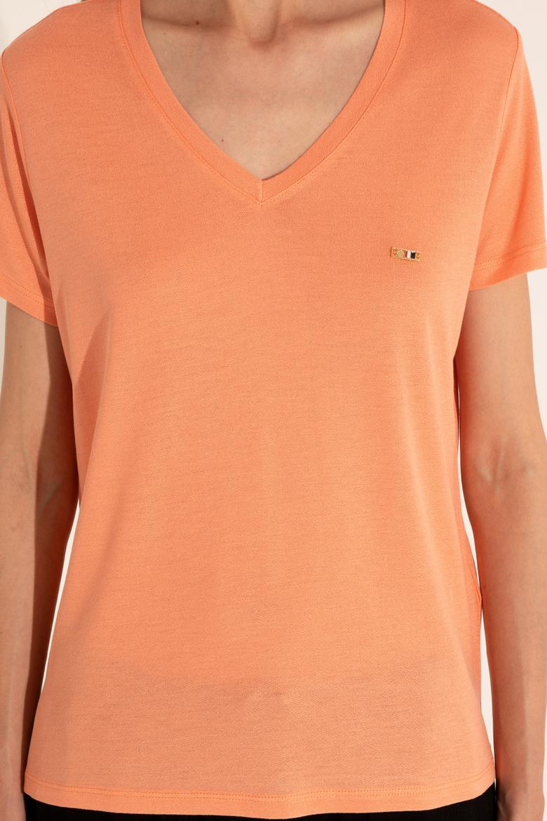 Kadın Somon V Yaka Tişört - 50286055021