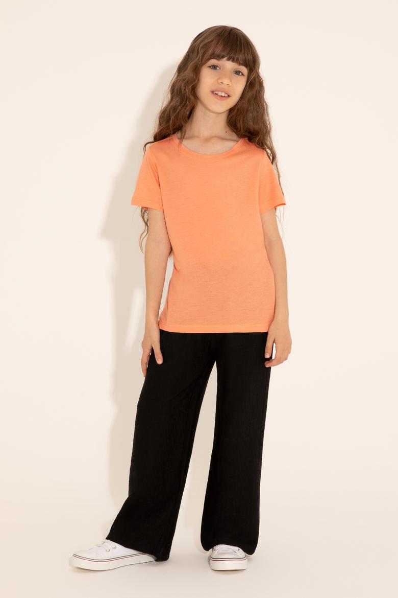 Kız Çocuk Somon Bisiklet Yaka Tişört - 50288075028