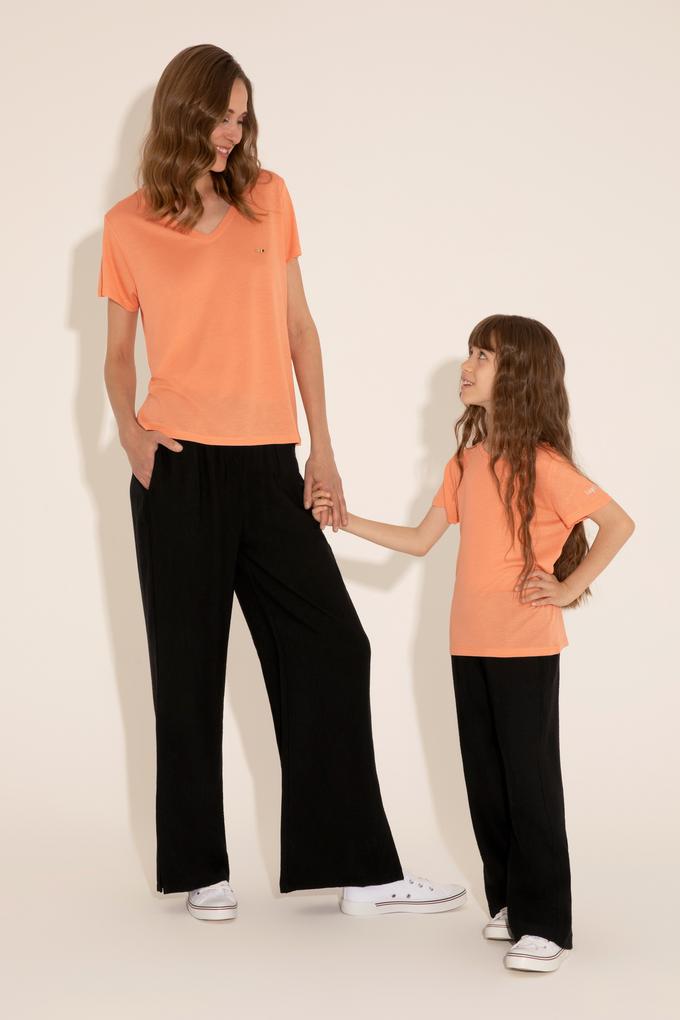 Kız Çocuk Somon Bisiklet Yaka Tişört