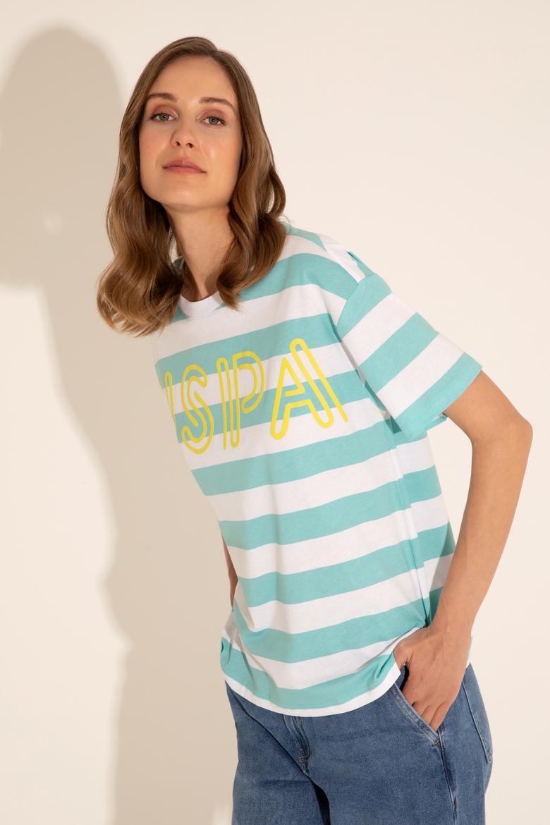 Kadın Mint Bisiklet Yaka Tişört - 50285851019