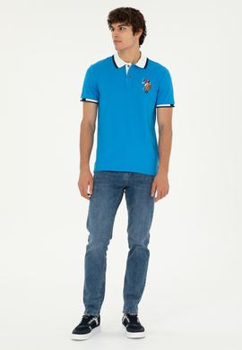 Erkek Slim Fit Polo Yaka Saks Basic Tişört - 50279559051