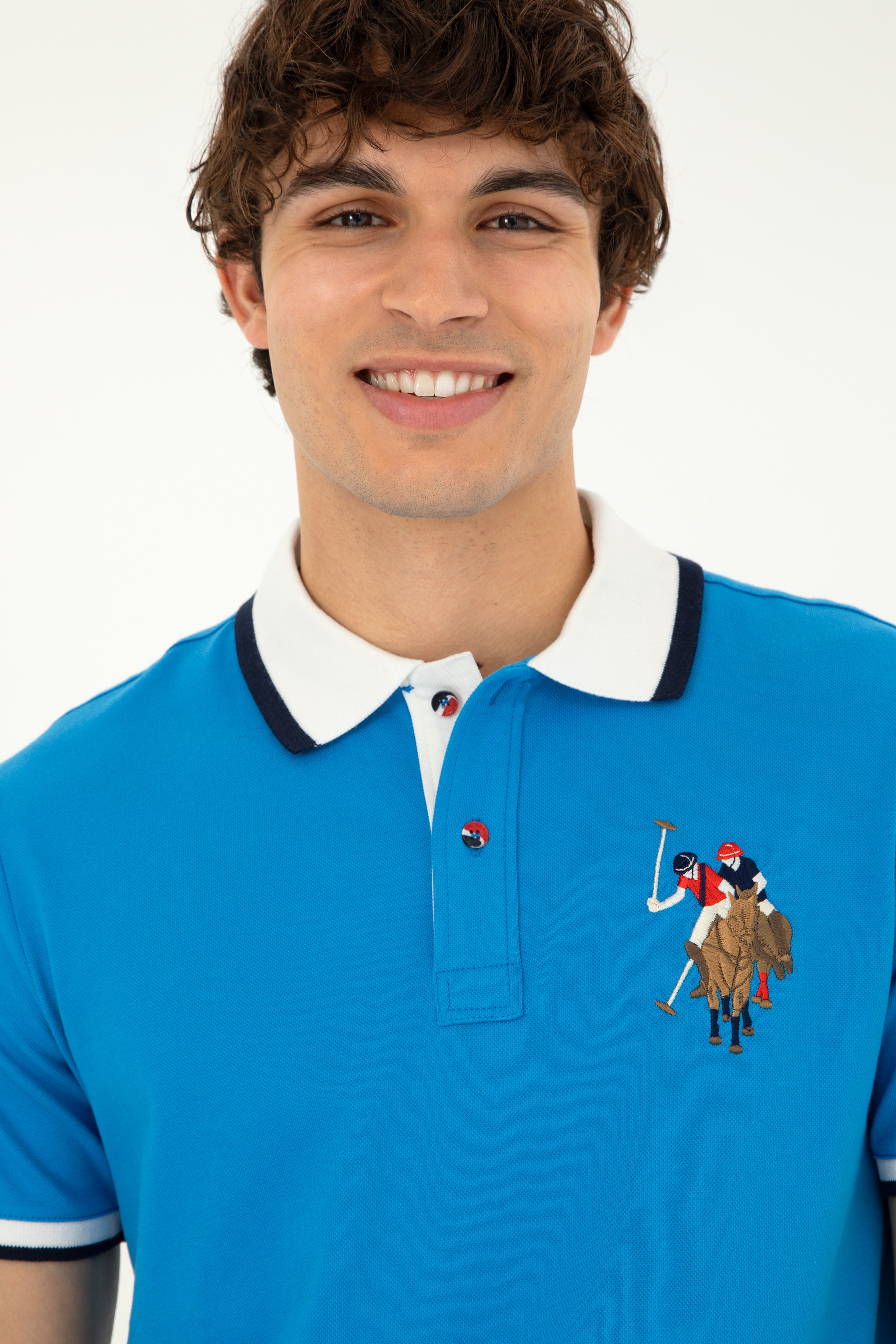 Erkek Slim Fit Polo Yaka Saks Basic Tişört - Image 2
