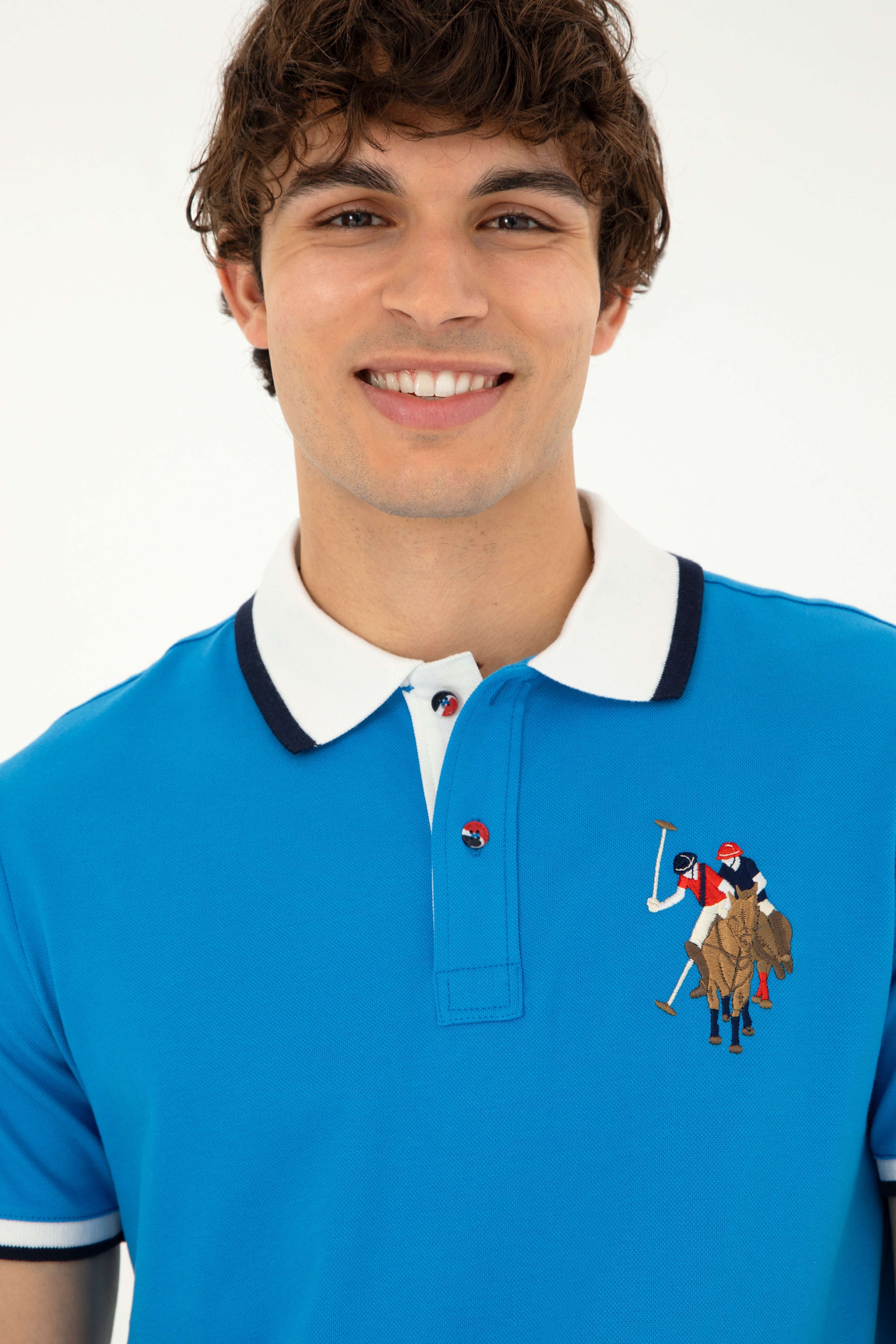 Erkek Slim Fit Polo Yaka Saks Basic Tişört