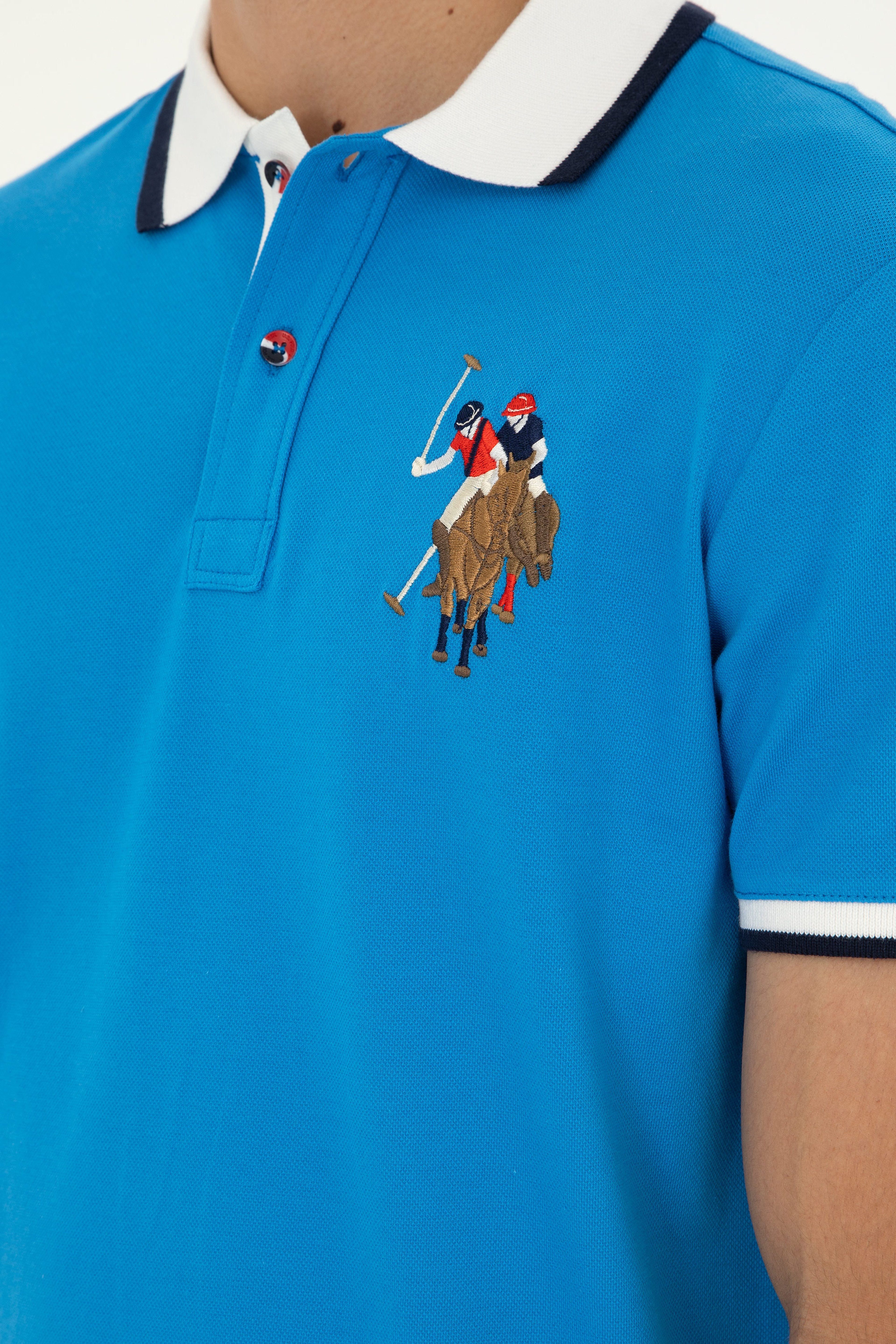 Erkek Slim Fit Polo Yaka Saks Basic Tişört