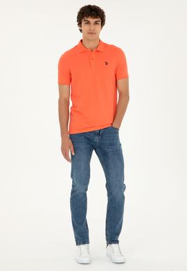 Erkek Slim Fit Polo Yaka Nar Çiçeği Basic Tişört - 50279573173
