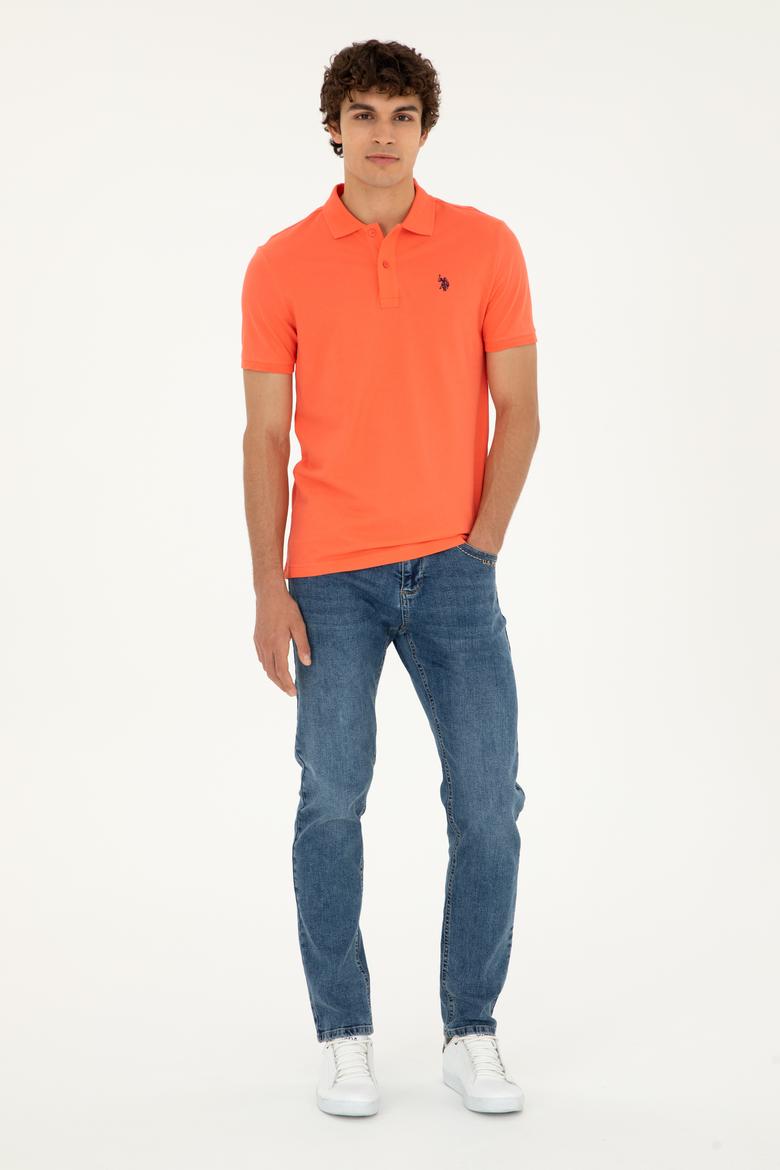 Erkek Slim Fit Polo Yaka Nar Çiçeği Basic Tişört - 50279573173