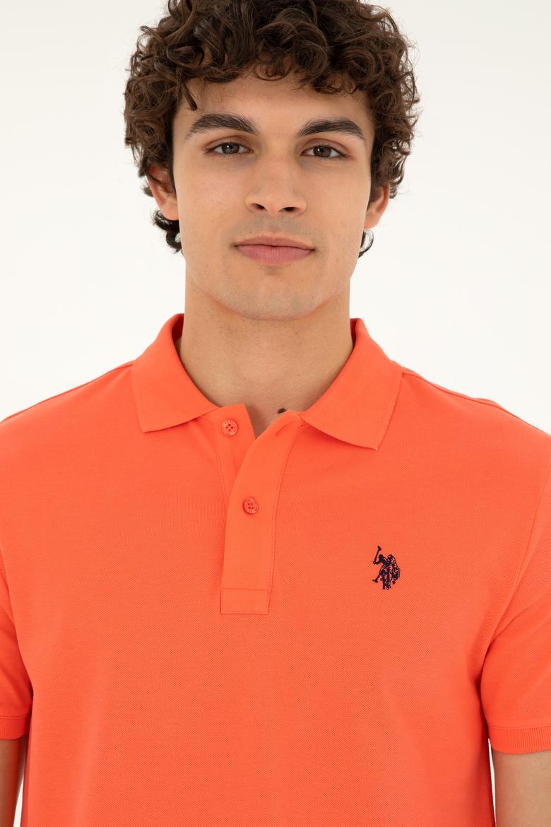 Erkek Slim Fit Polo Yaka Nar Çiçeği Basic Tişört - 50279573173