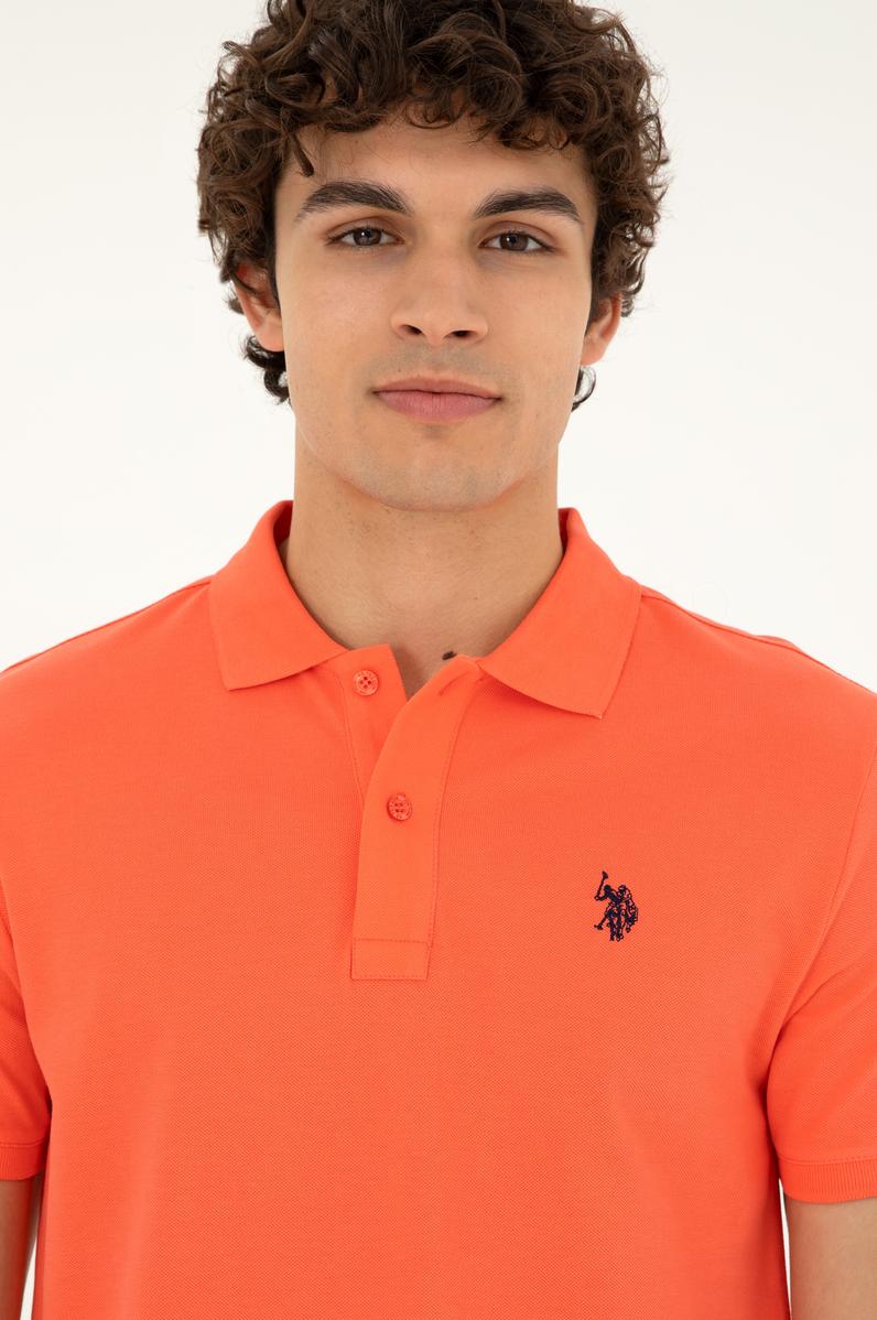 Erkek Slim Fit Polo Yaka Nar Çiçeği Basic Tişört