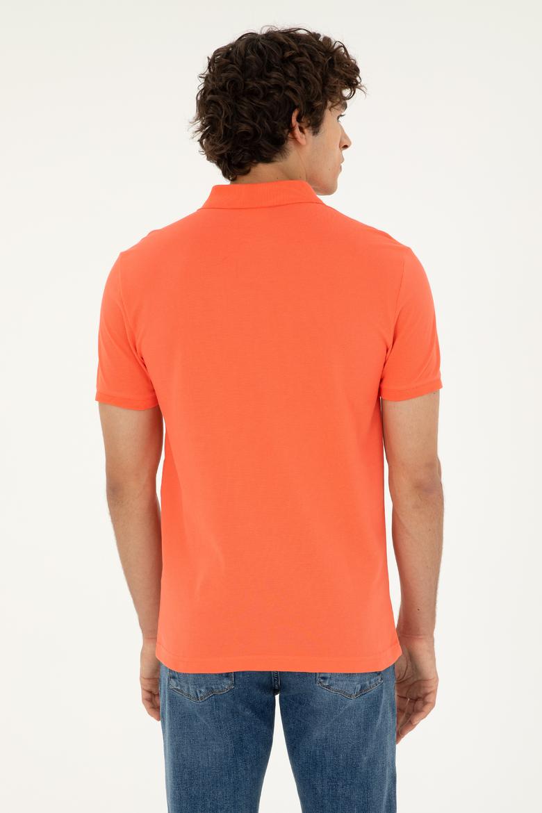 Erkek Slim Fit Polo Yaka Nar Çiçeği Basic Tişört - 50279573173