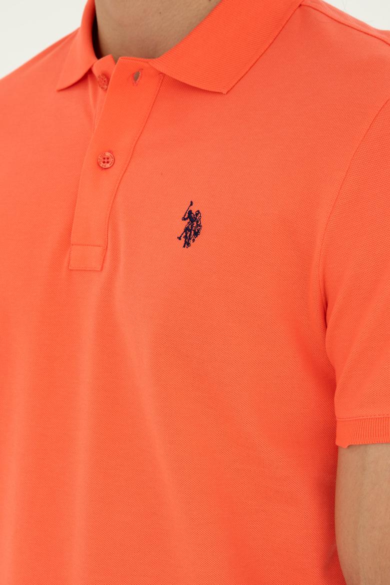 Erkek Slim Fit Polo Yaka Nar Çiçeği Basic Tişört - 50279573173