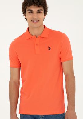 Erkek Slim Fit Polo Yaka Nar Çiçeği Basic Tişört - 50279573173