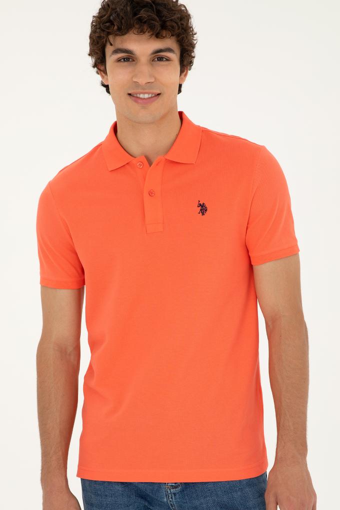 Erkek Slim Fit Polo Yaka Nar Çiçeği Basic Tişört