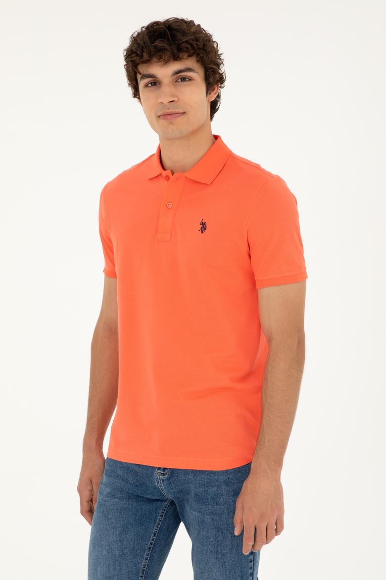 Erkek Slim Fit Polo Yaka Nar Çiçeği Basic Tişört - 50279573173