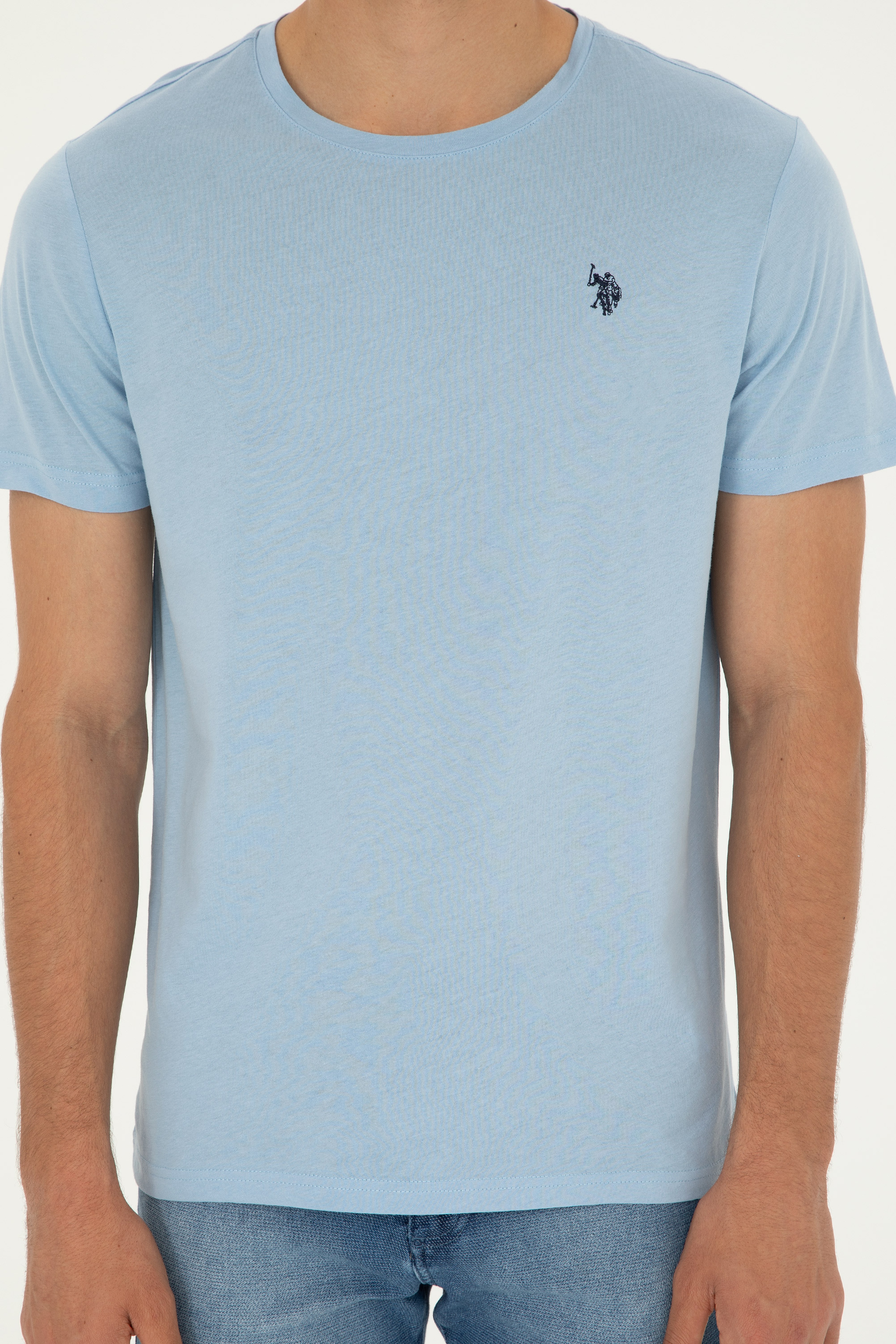 Erkek Regular Fit Bisiklet Yaka Açık Mavi Basic Tişört - Image 6