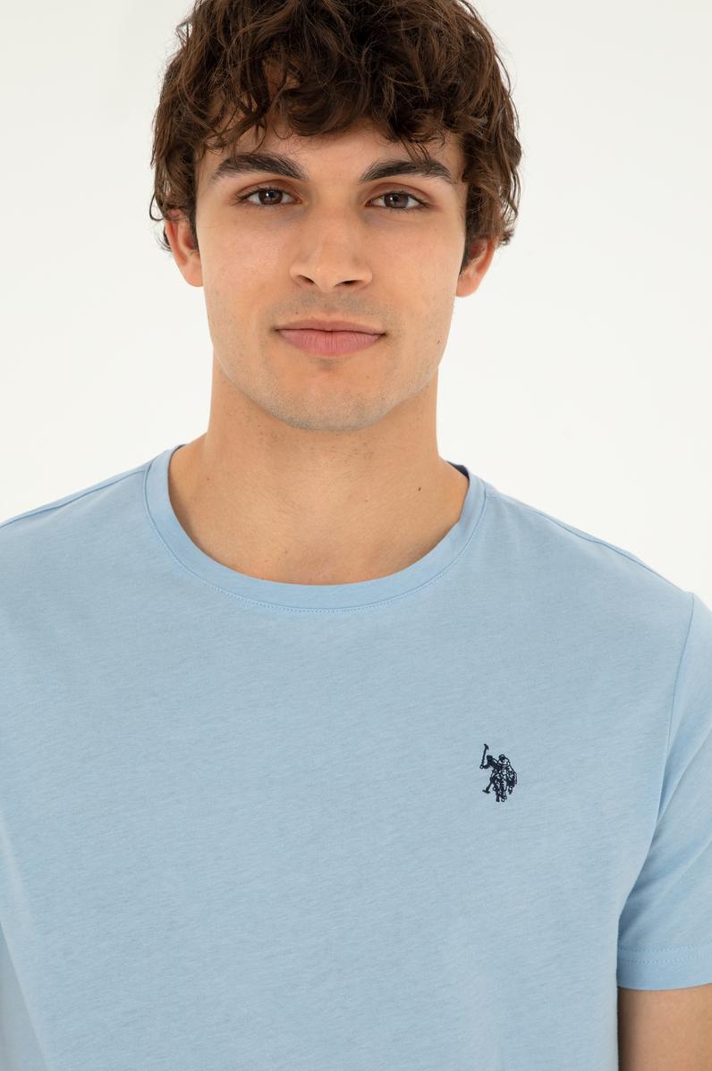 Erkek Regular Fit Bisiklet Yaka Açık Mavi Basic Tişört