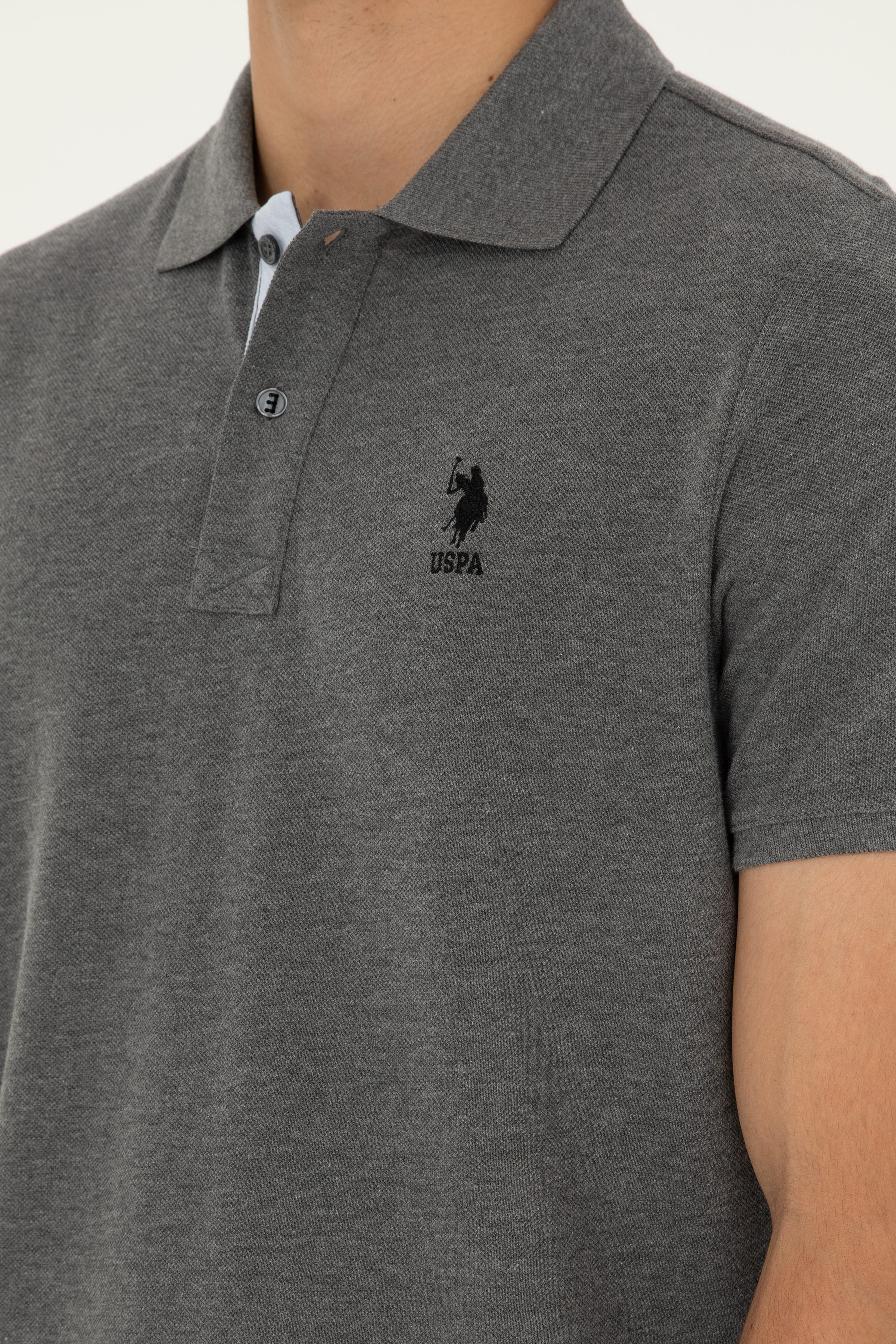 Erkek Regular Fit Polo Yaka Antrasit Melanj Basic Tişört - Image 7