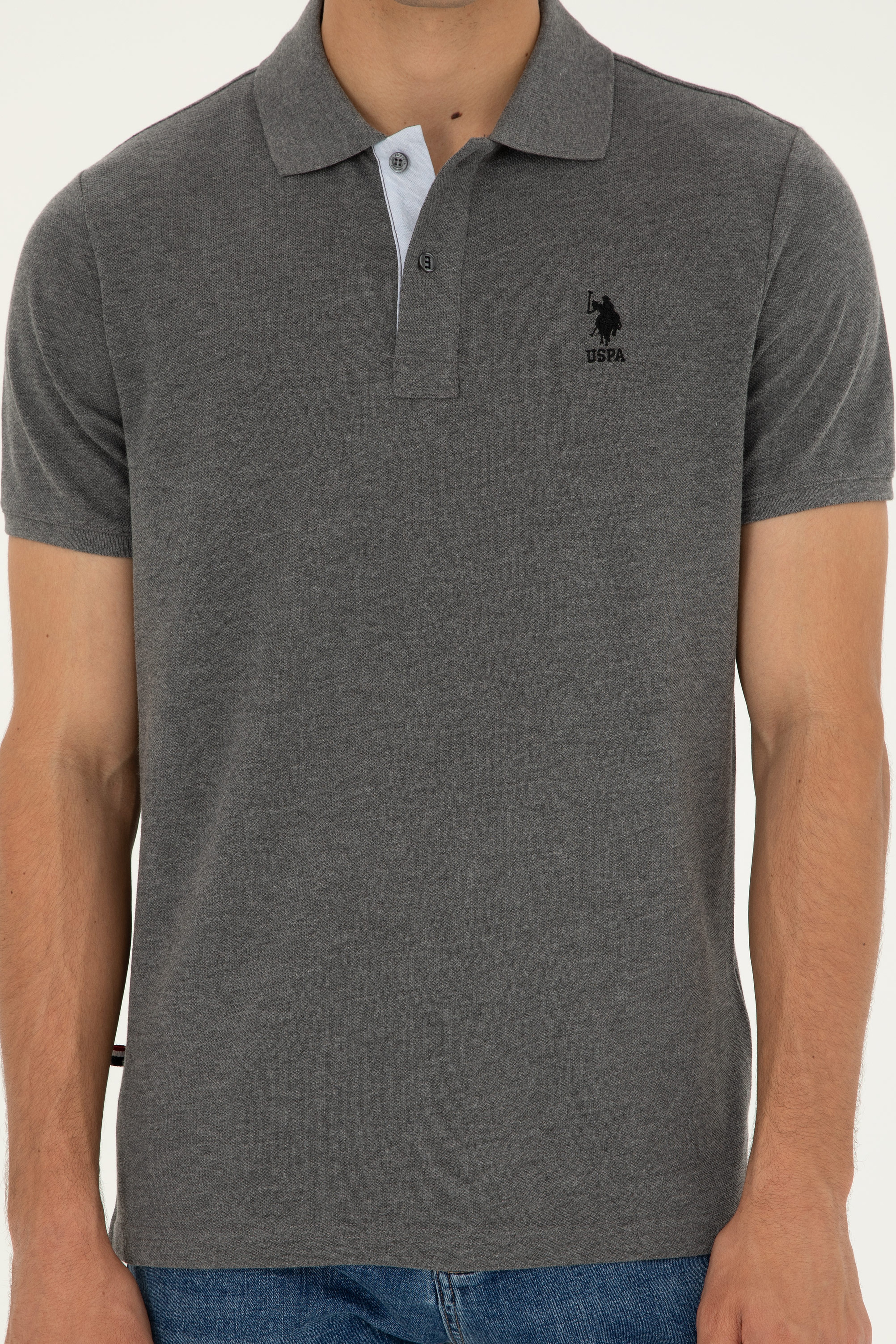 Erkek Regular Fit Polo Yaka Antrasit Melanj Basic Tişört - Image 6