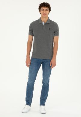 Erkek Regular Fit Polo Yaka Antrasit Melanj Basic Tişört - 50279611028