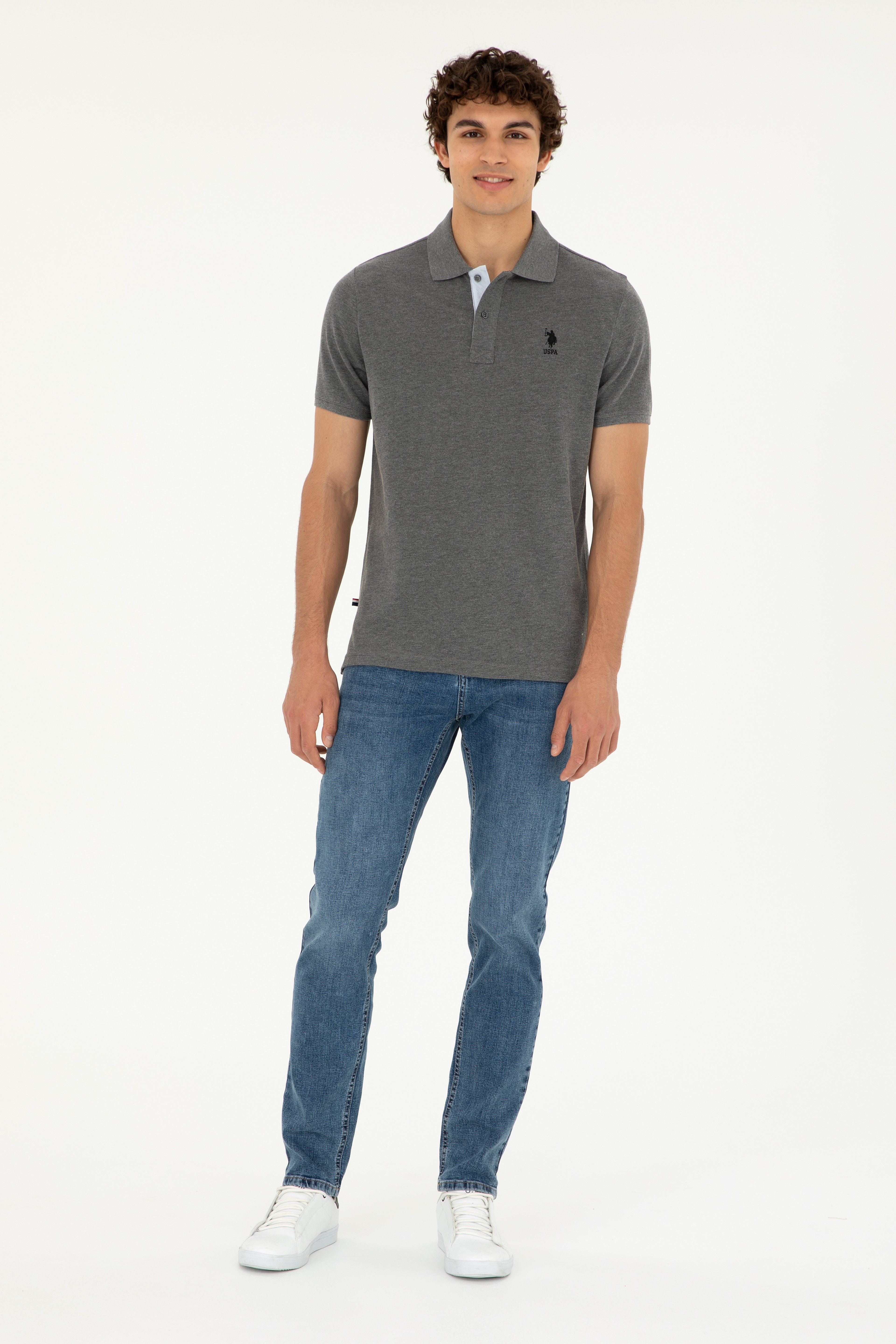 Erkek Regular Fit Polo Yaka Antrasit Melanj Basic Tişört - Image 4