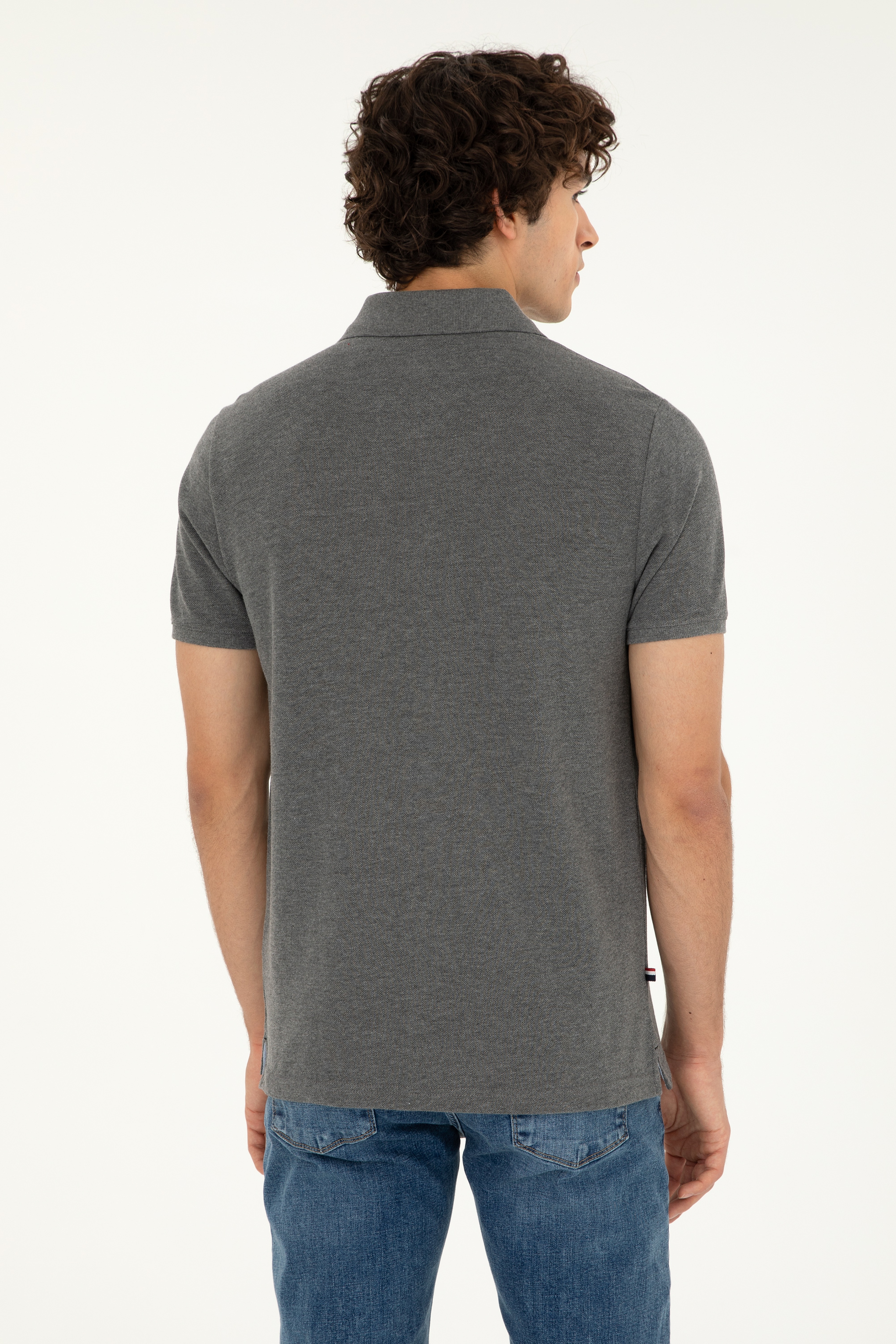 Erkek Regular Fit Polo Yaka Antrasit Melanj Basic Tişört - Image 5