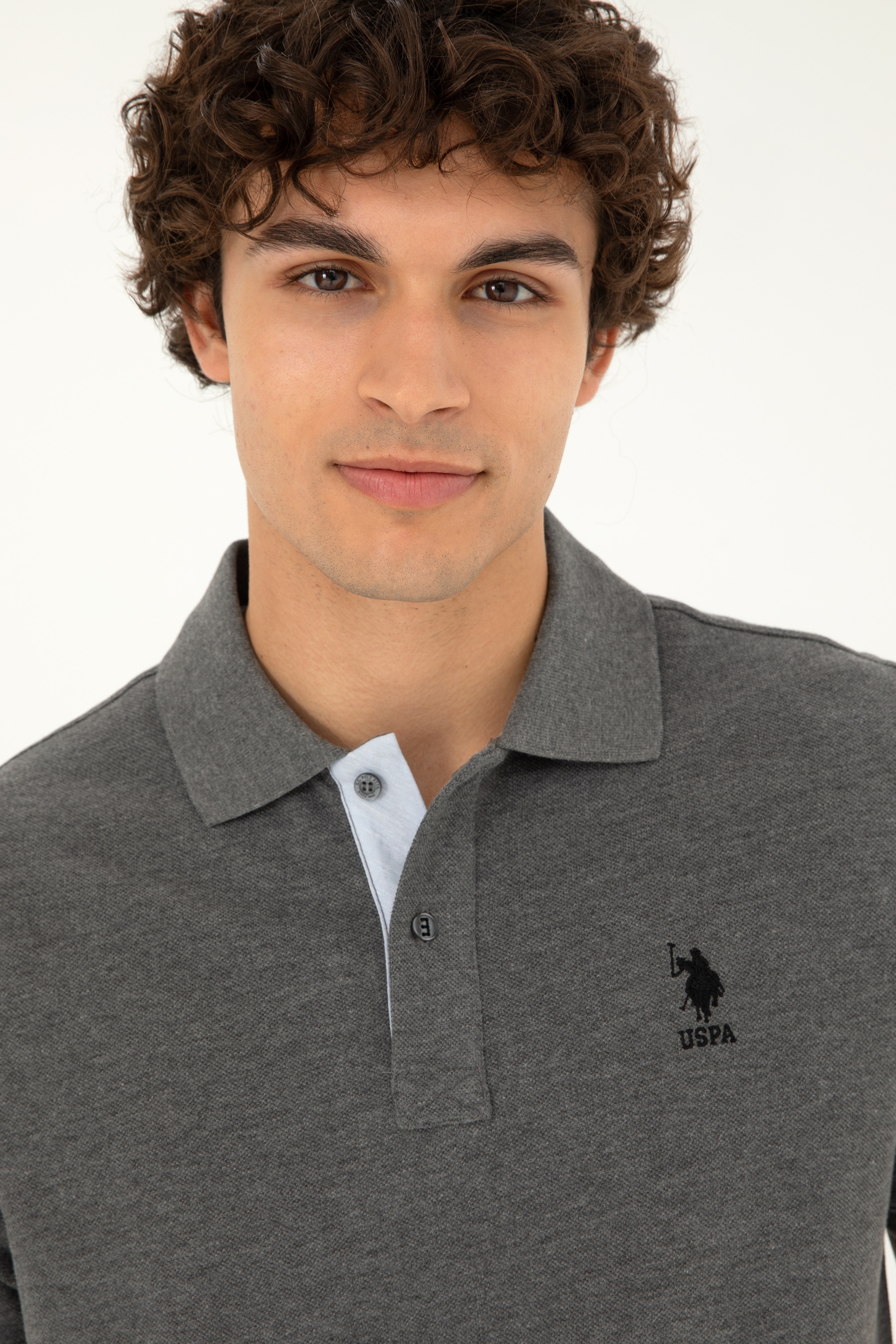 Erkek Regular Fit Polo Yaka Antrasit Melanj Basic Tişört - Image 2