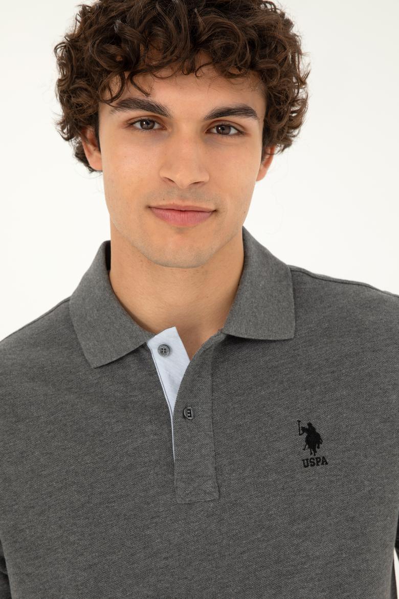 Erkek Regular Fit Polo Yaka Antrasit Melanj Basic Tişört - 50279611028