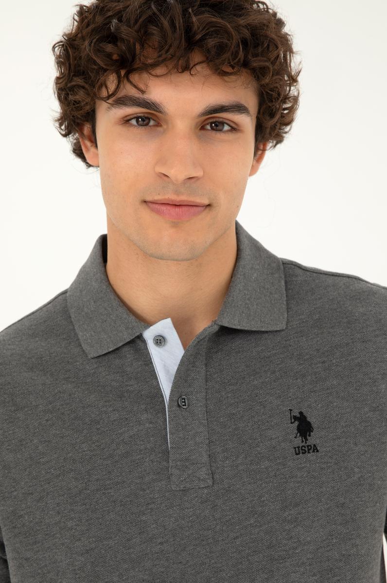 Erkek Regular Fit Polo Yaka Antrasit Melanj Basic Tişört