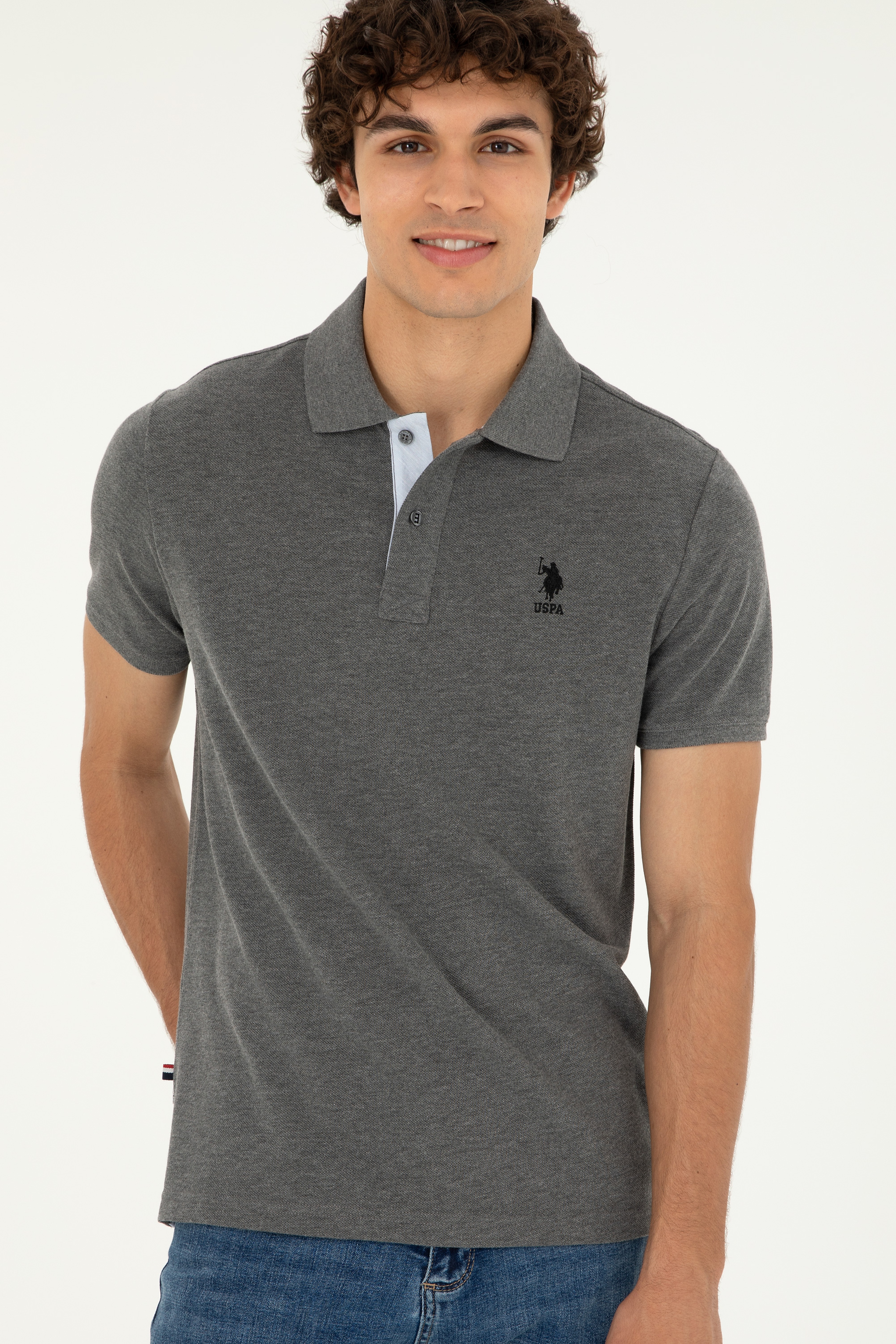 Erkek Regular Fit Polo Yaka Antrasit Melanj Basic Tişört - Image 3