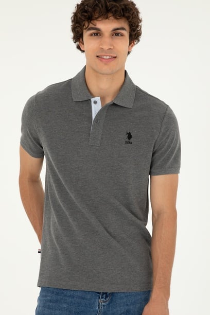 Erkek Regular Fit Polo Yaka Antrasit Melanj Basic Tişört
