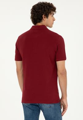 Erkek Regular Fit Polo Yaka Bordo Basic Tişört - 50279611118