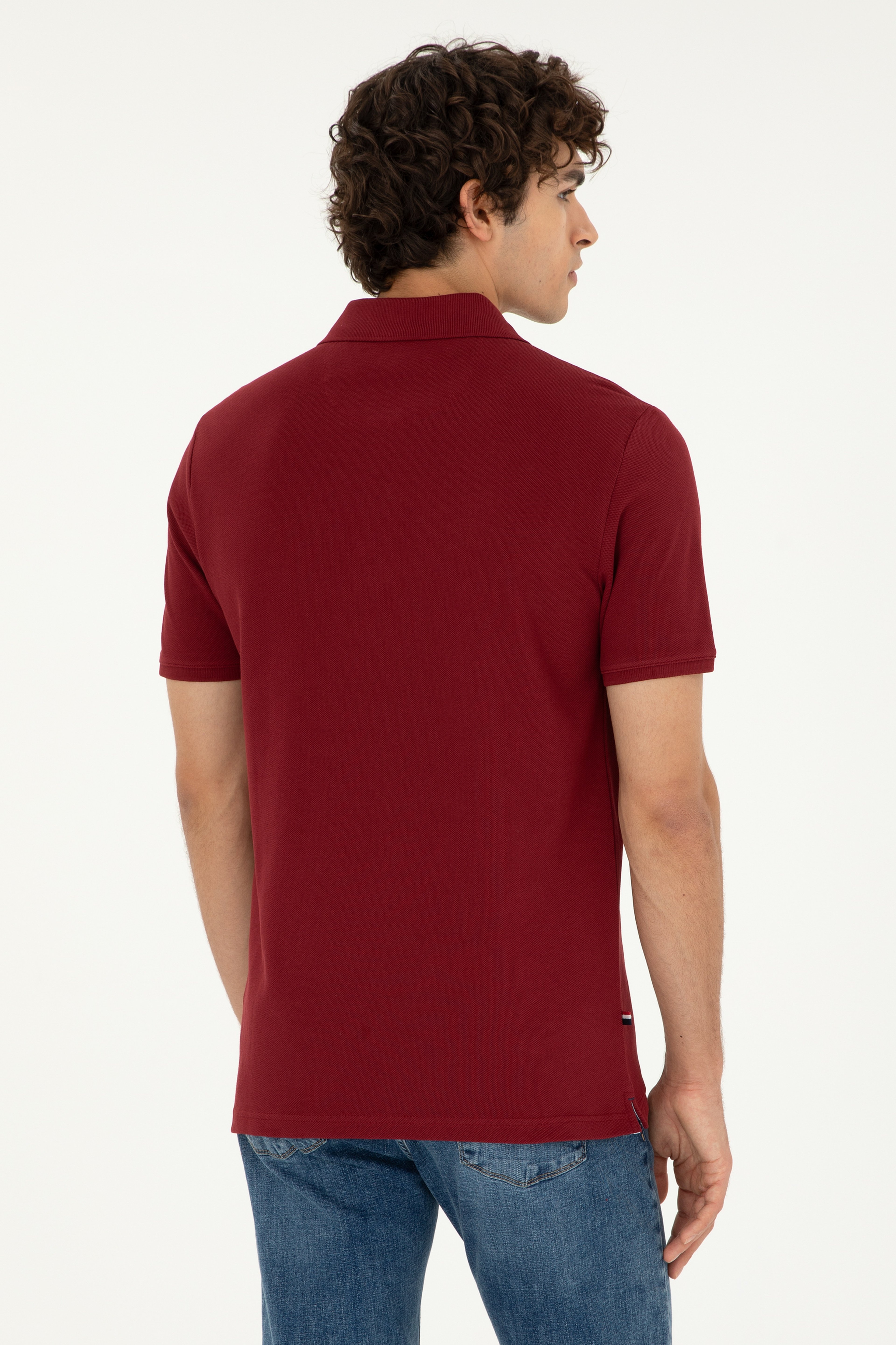 Erkek Regular Fit Polo Yaka Bordo Basic Tişört - Image 5