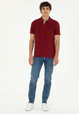 Erkek Regular Fit Polo Yaka Bordo Basic Tişört - 50279611118
