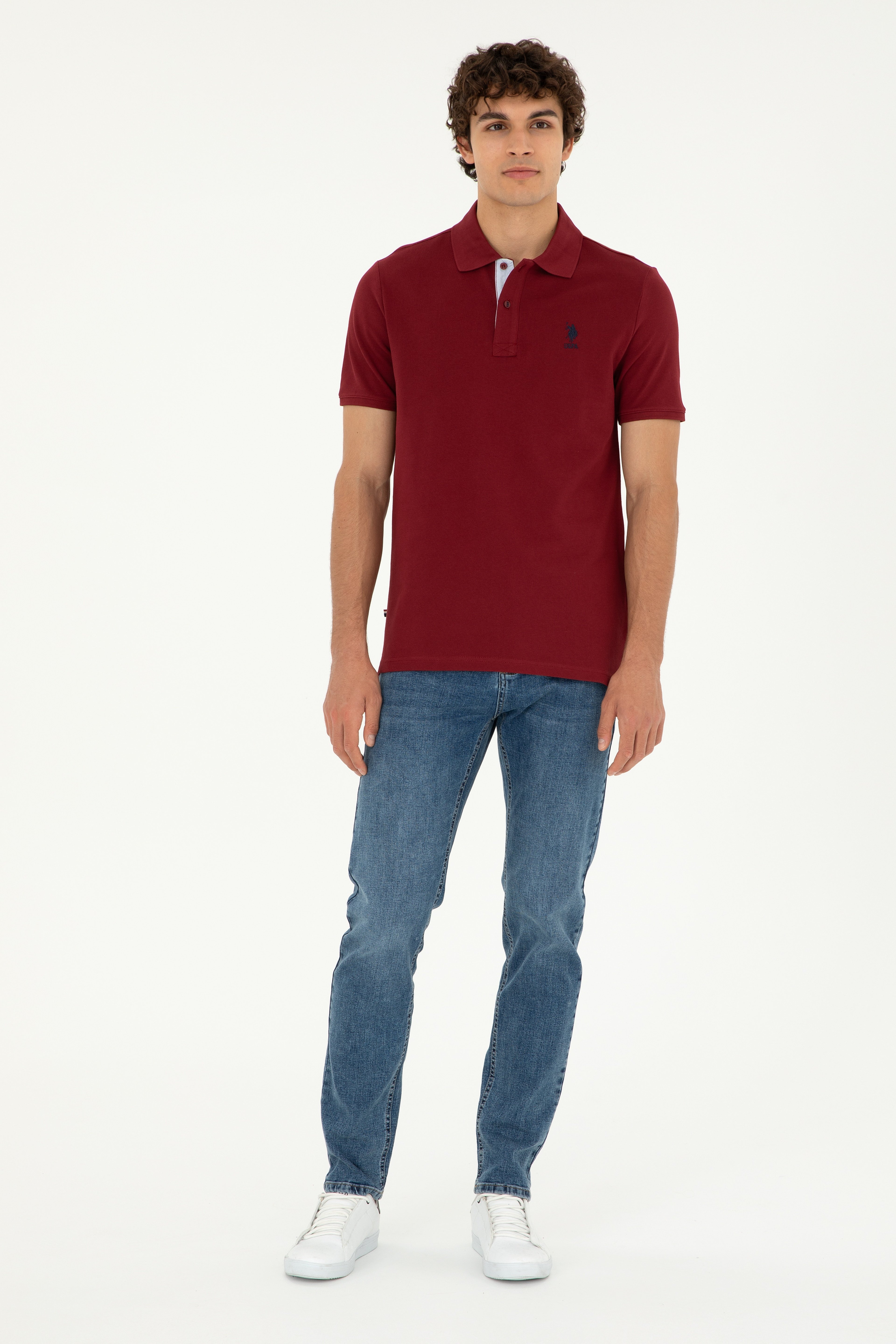 Erkek Regular Fit Polo Yaka Bordo Basic Tişört - Image 4