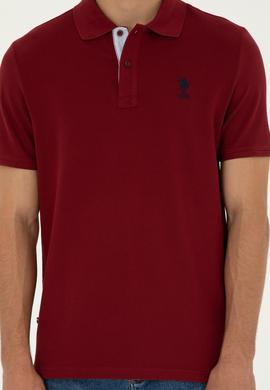 Erkek Regular Fit Polo Yaka Bordo Basic Tişört - 50279611118