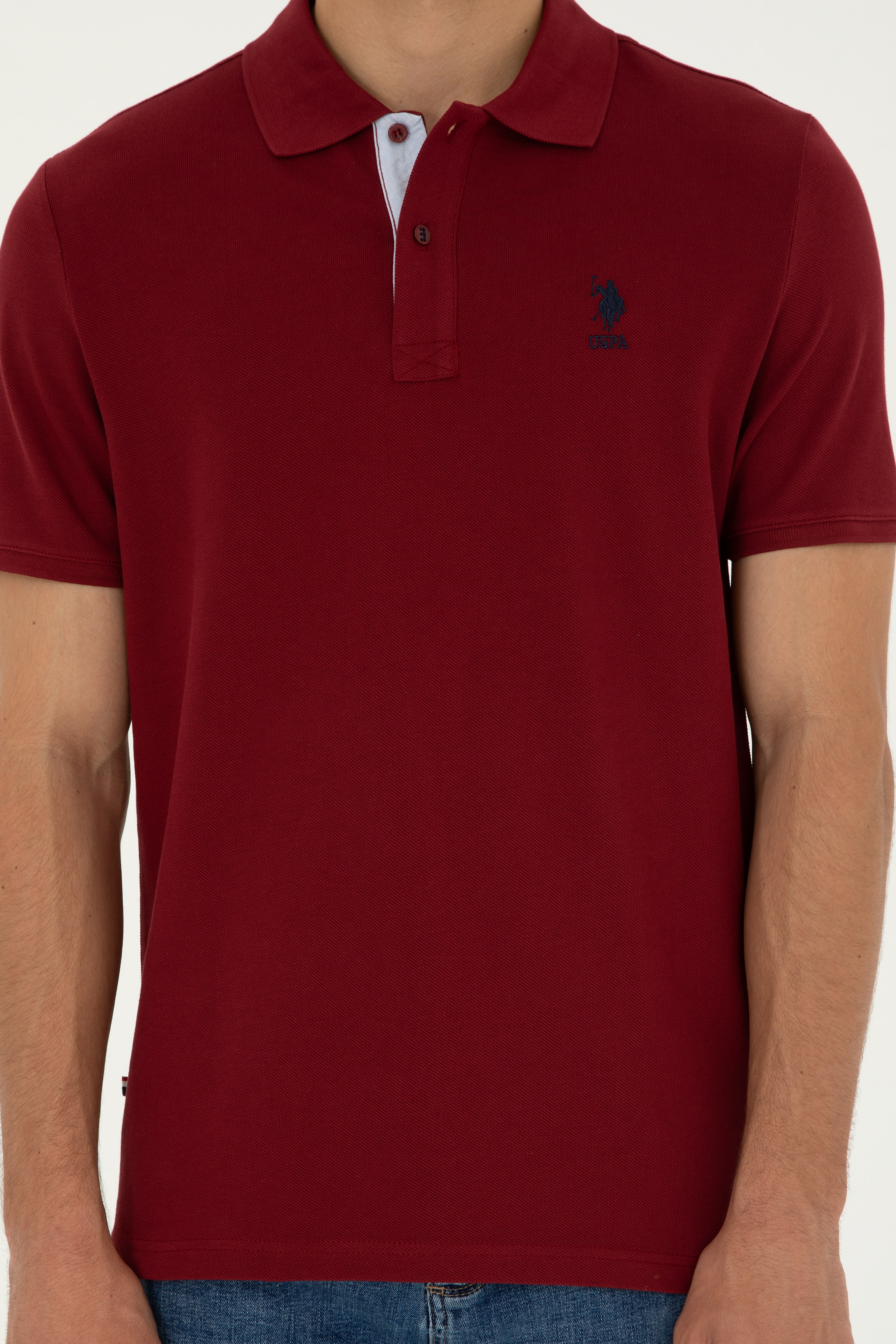 Erkek Regular Fit Polo Yaka Bordo Basic Tişört - Image 6