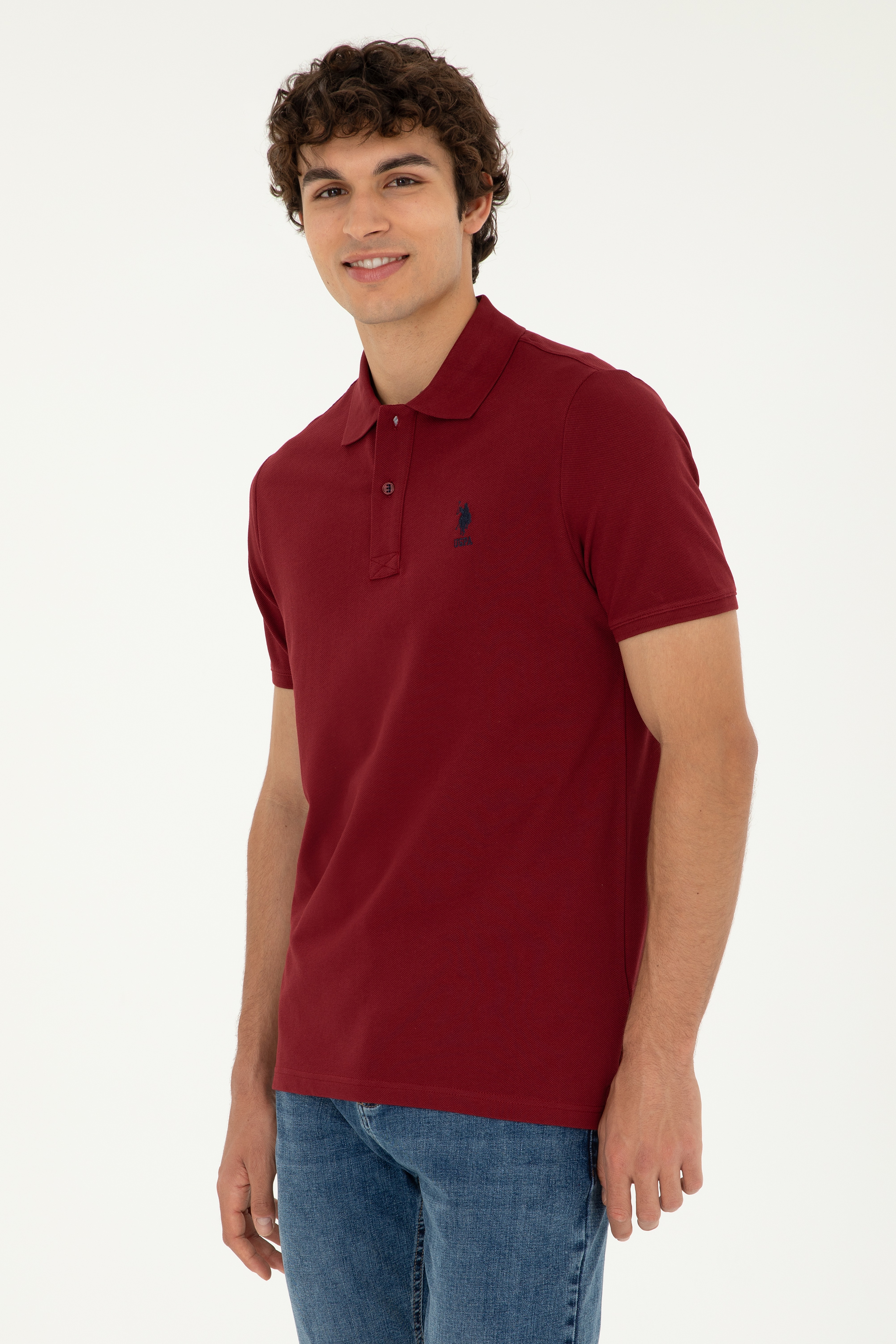 Erkek Regular Fit Polo Yaka Bordo Basic Tişört - Image 3