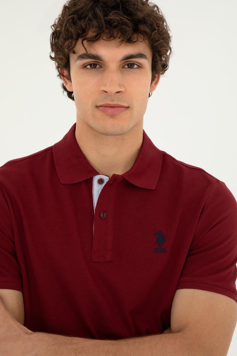 Erkek Regular Fit Polo Yaka Bordo Basic Tişört - 50279611118
