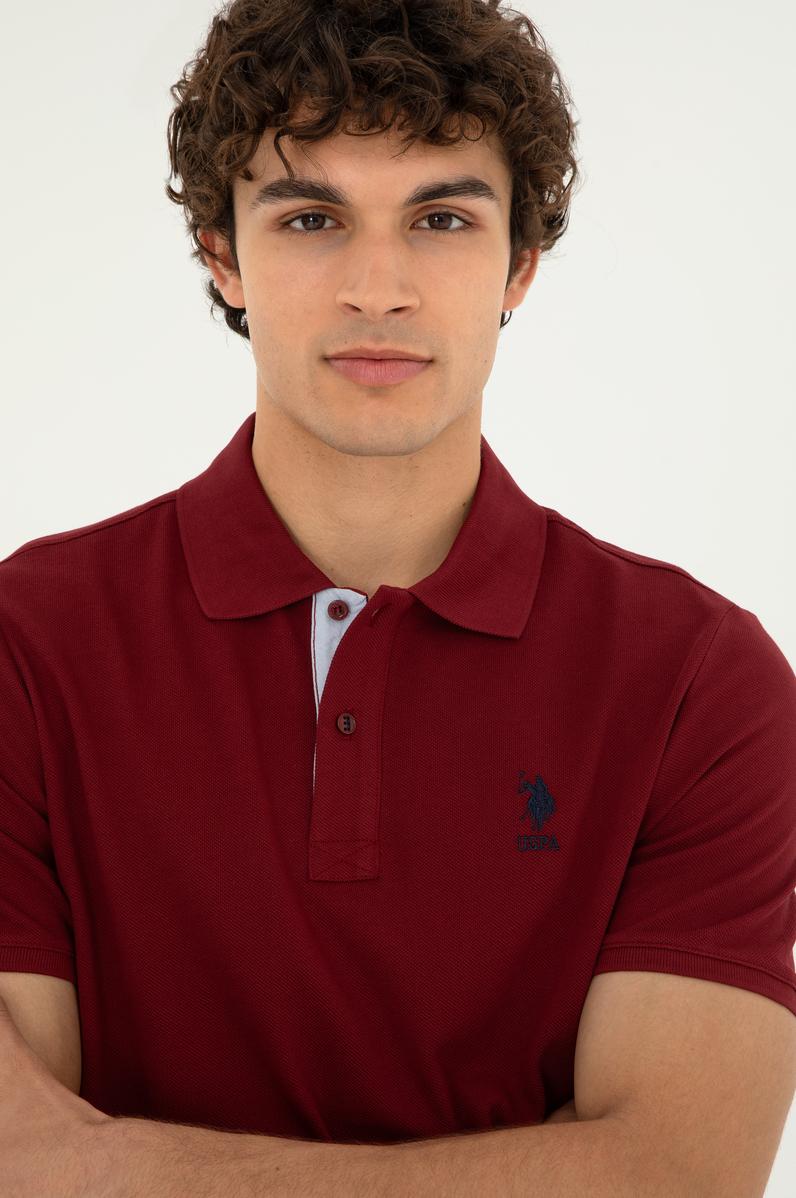 Erkek Regular Fit Polo Yaka Bordo Basic Tişört