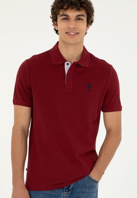 Erkek Regular Fit Polo Yaka Bordo Basic Tişört - 50279611118