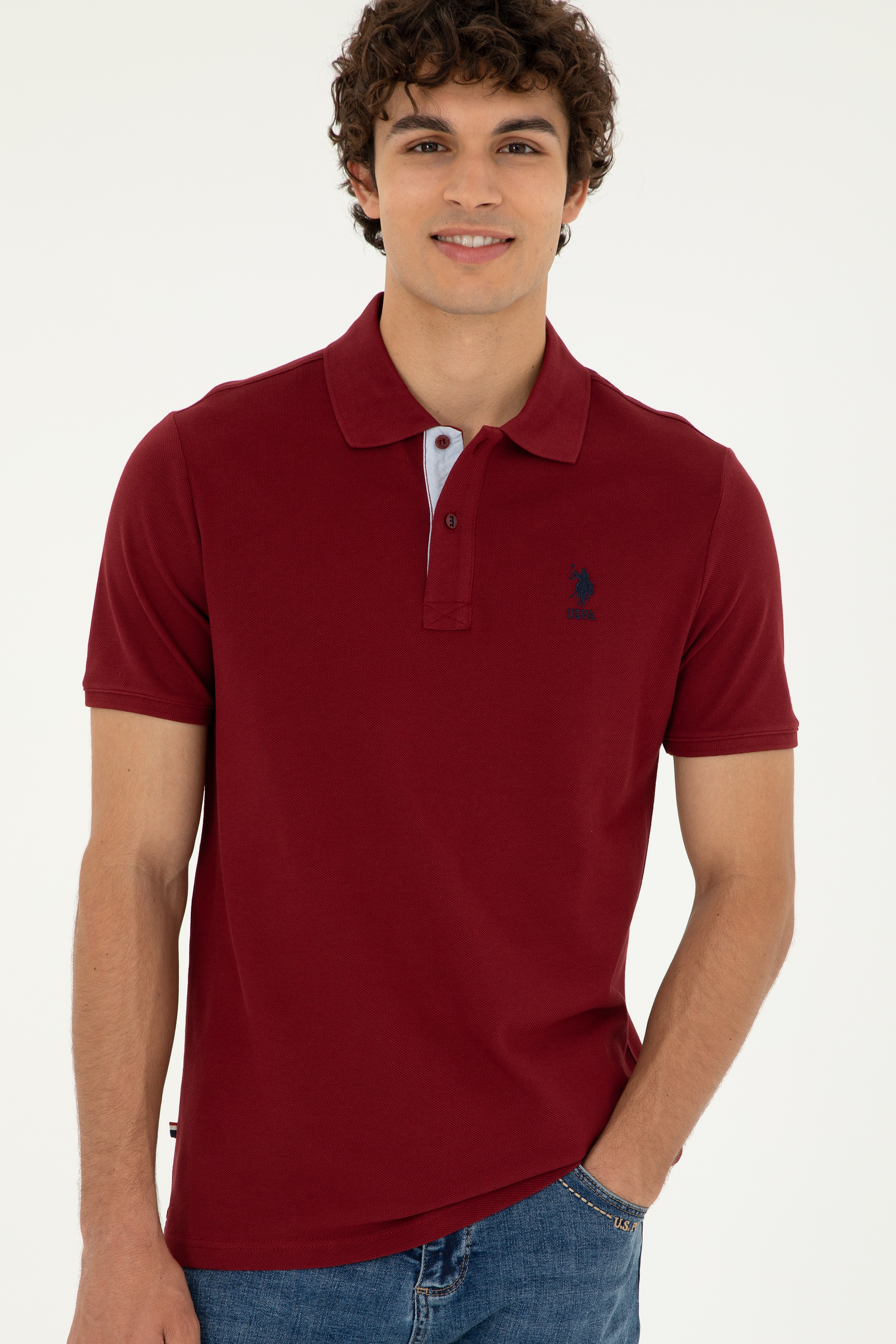 Erkek Regular Fit Polo Yaka Bordo Basic Tişört - Image 1