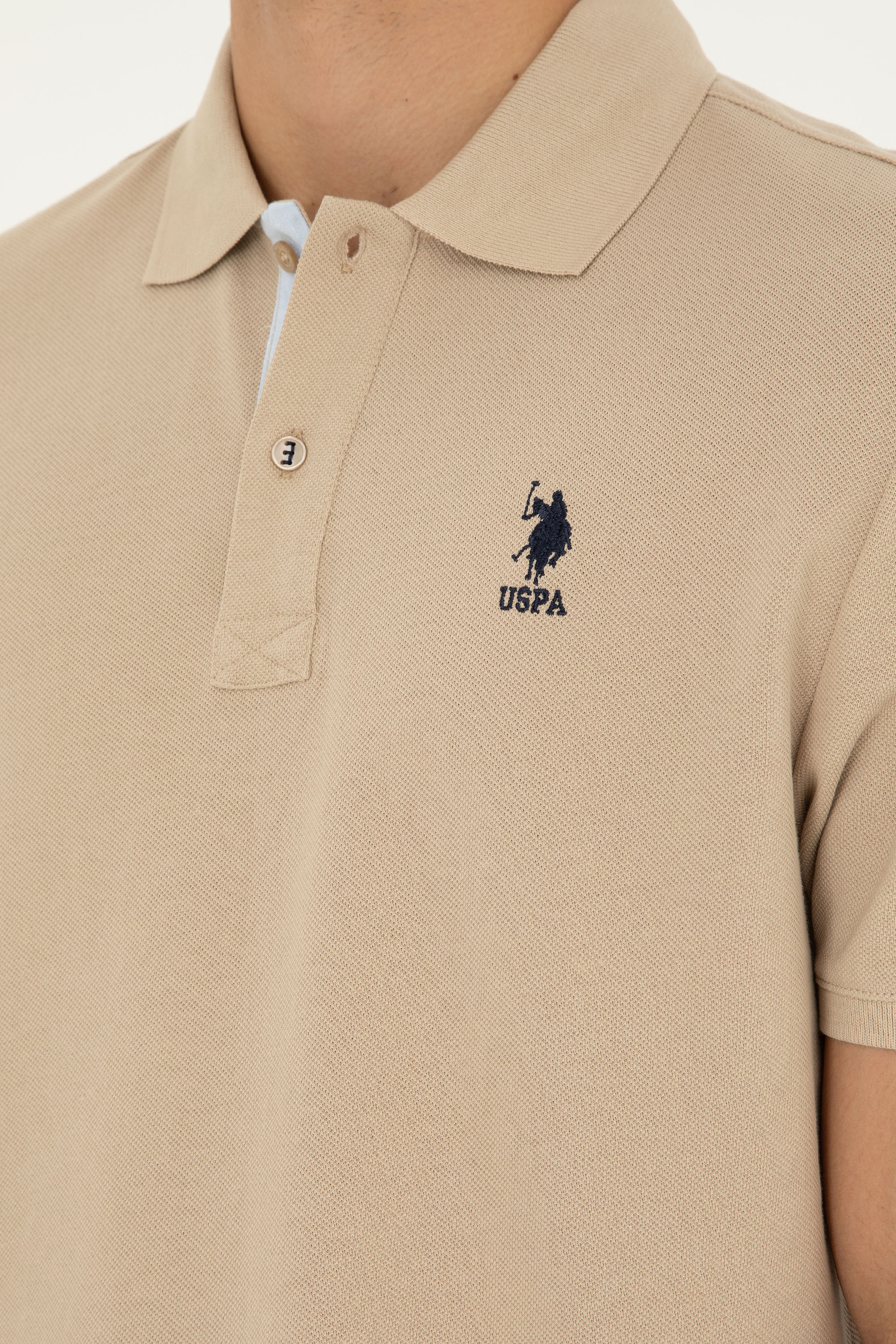 Erkek Regular Fit Polo Yaka Açık Haki Basic Tişört - Image 7