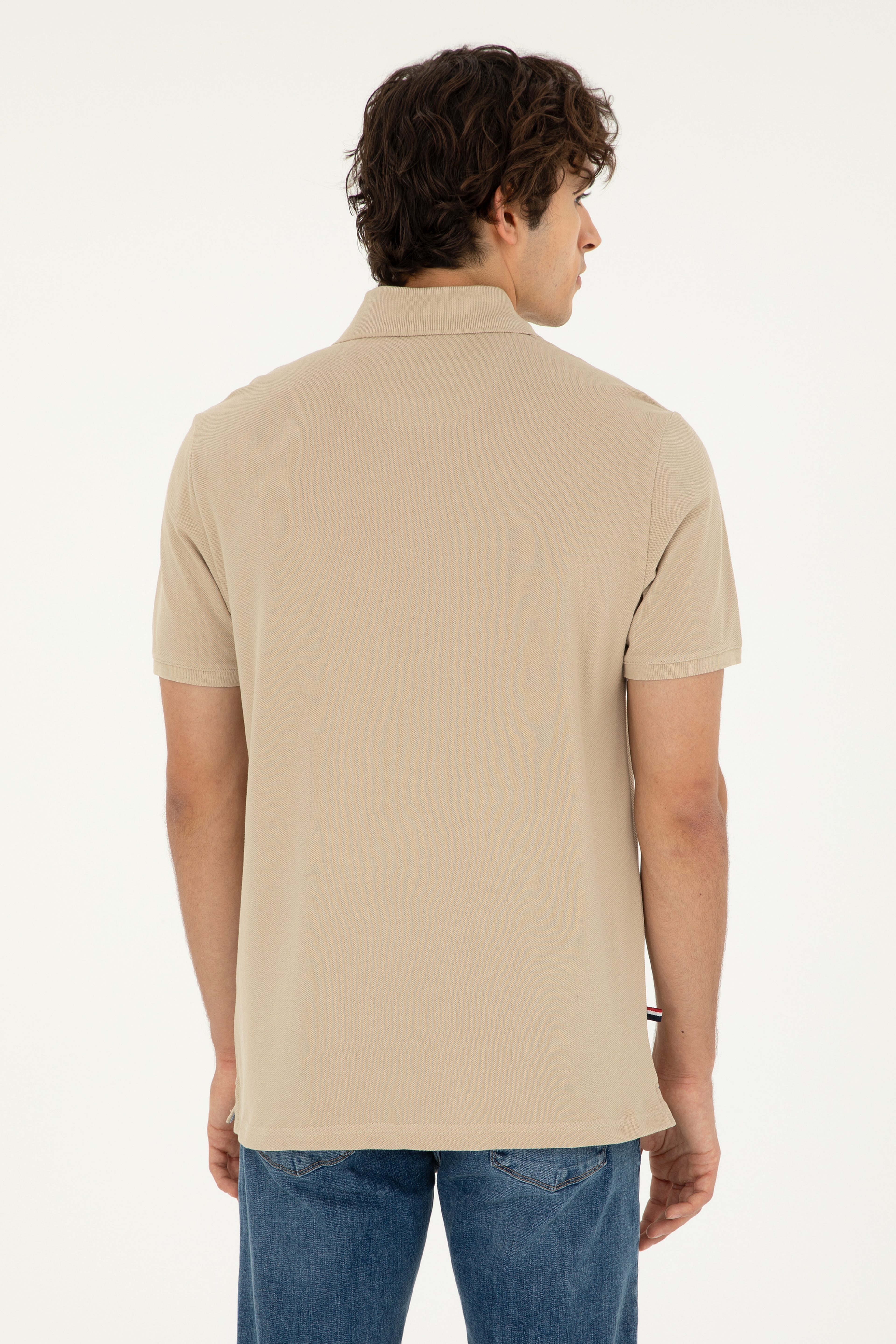Erkek Regular Fit Polo Yaka Açık Haki Basic Tişört