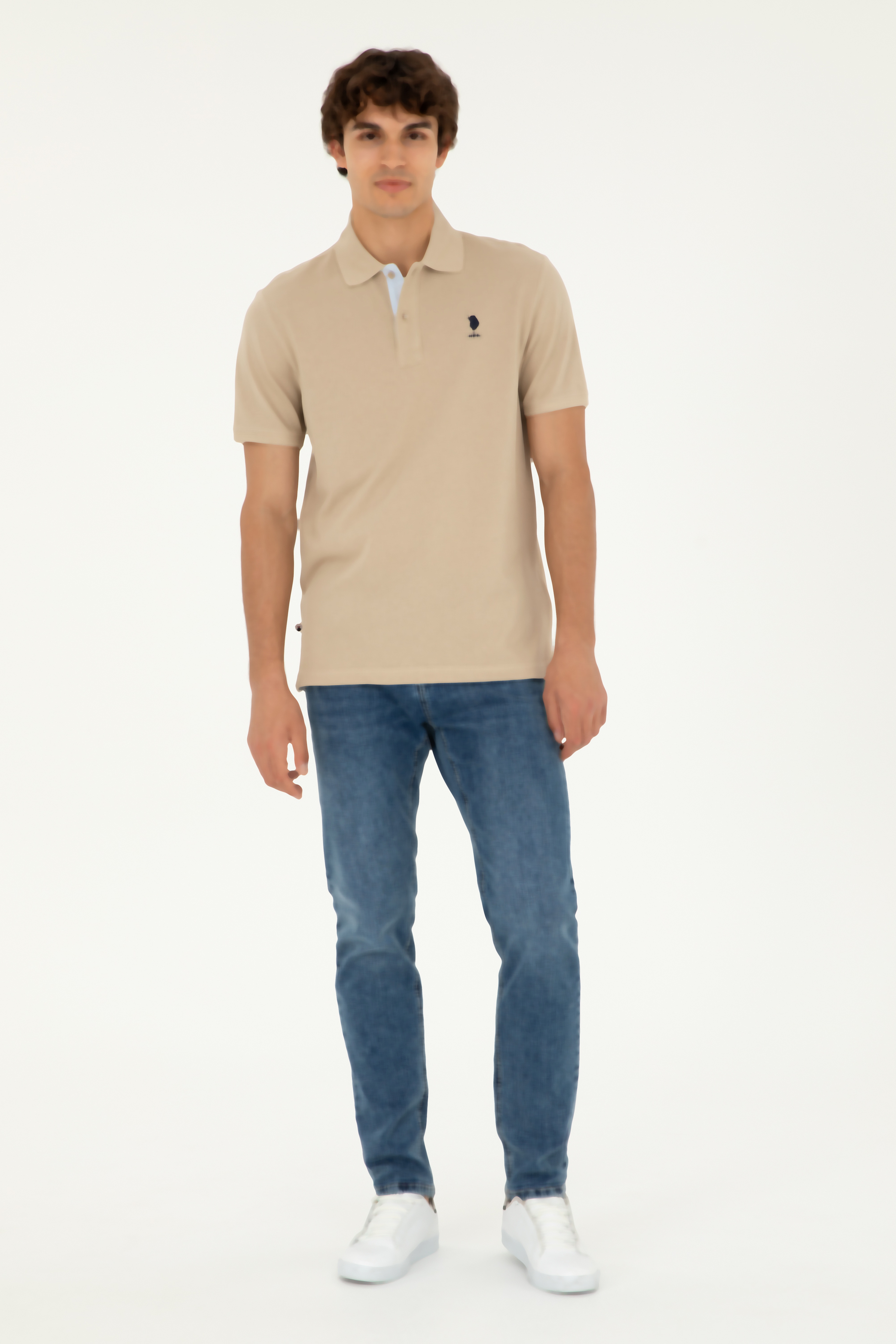 Erkek Regular Fit Polo Yaka Açık Haki Basic Tişört