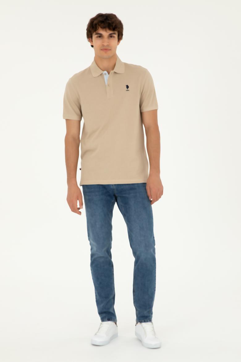 Erkek Regular Fit Polo Yaka Açık Haki Basic Tişört - 50279611248