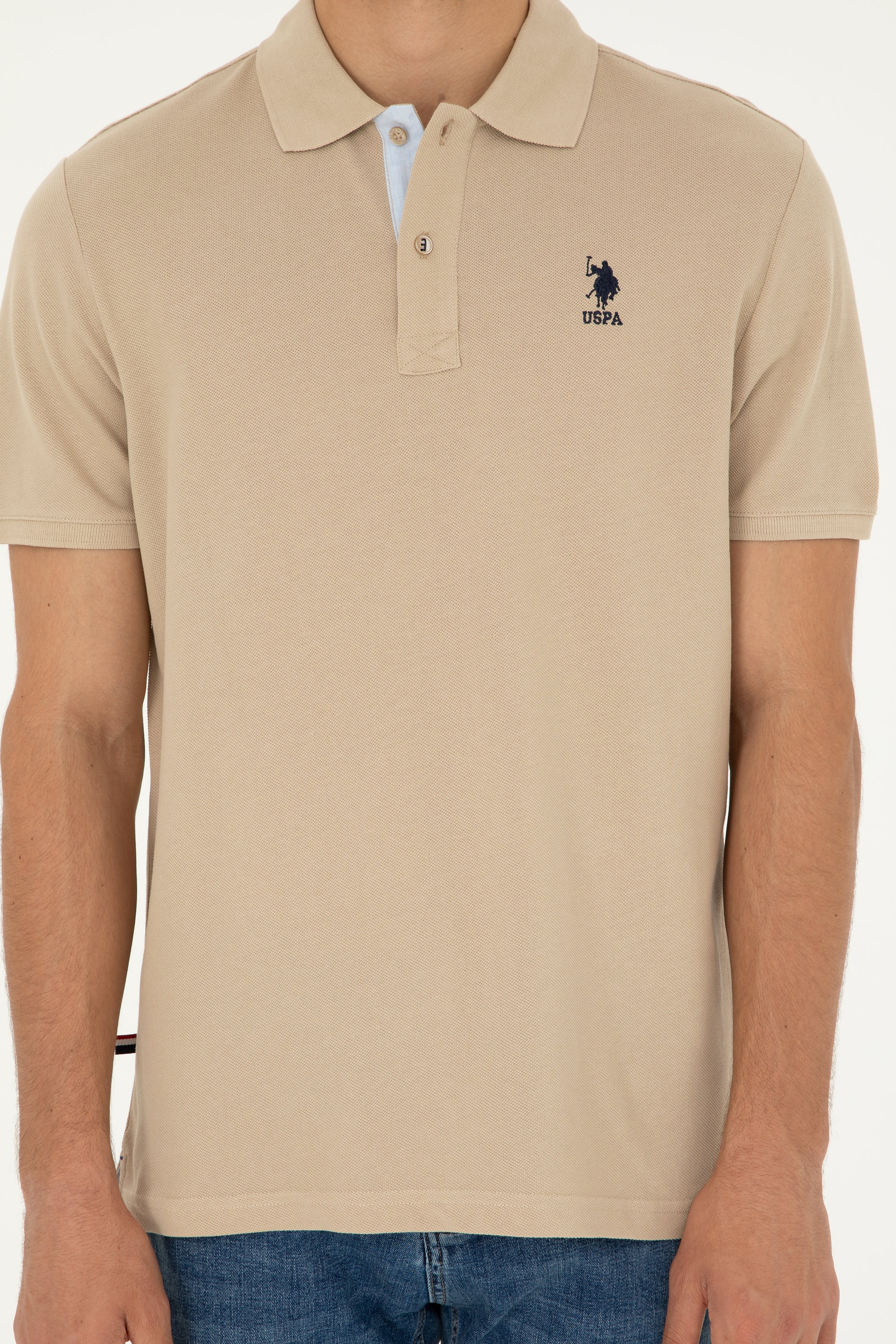 Erkek Regular Fit Polo Yaka Açık Haki Basic Tişört - Image 6