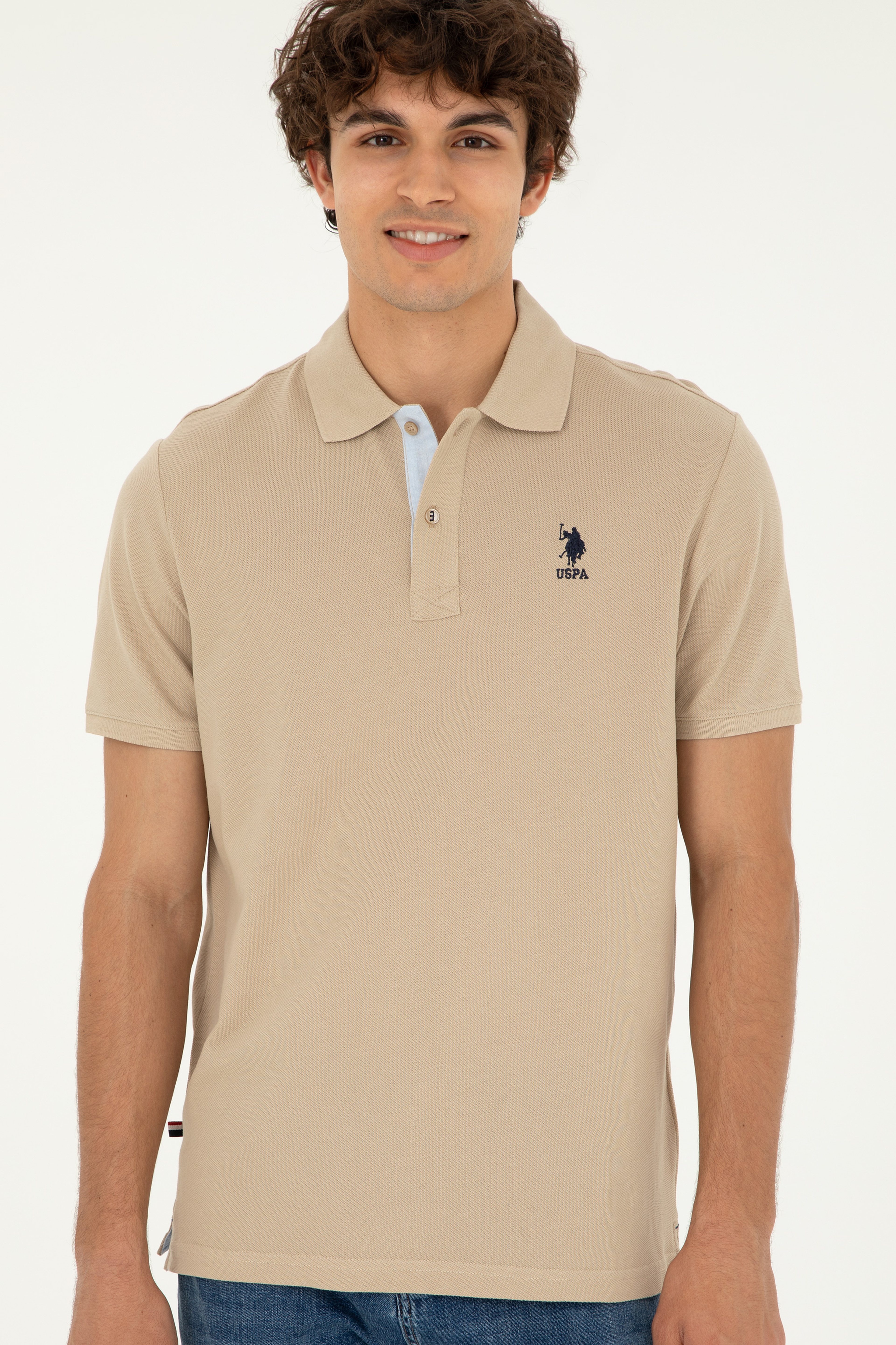 Erkek Regular Fit Polo Yaka Açık Haki Basic Tişört - Image 3
