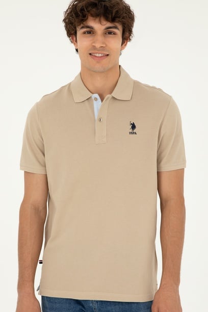 Erkek Regular Fit Polo Yaka Açık Haki Basic Tişört