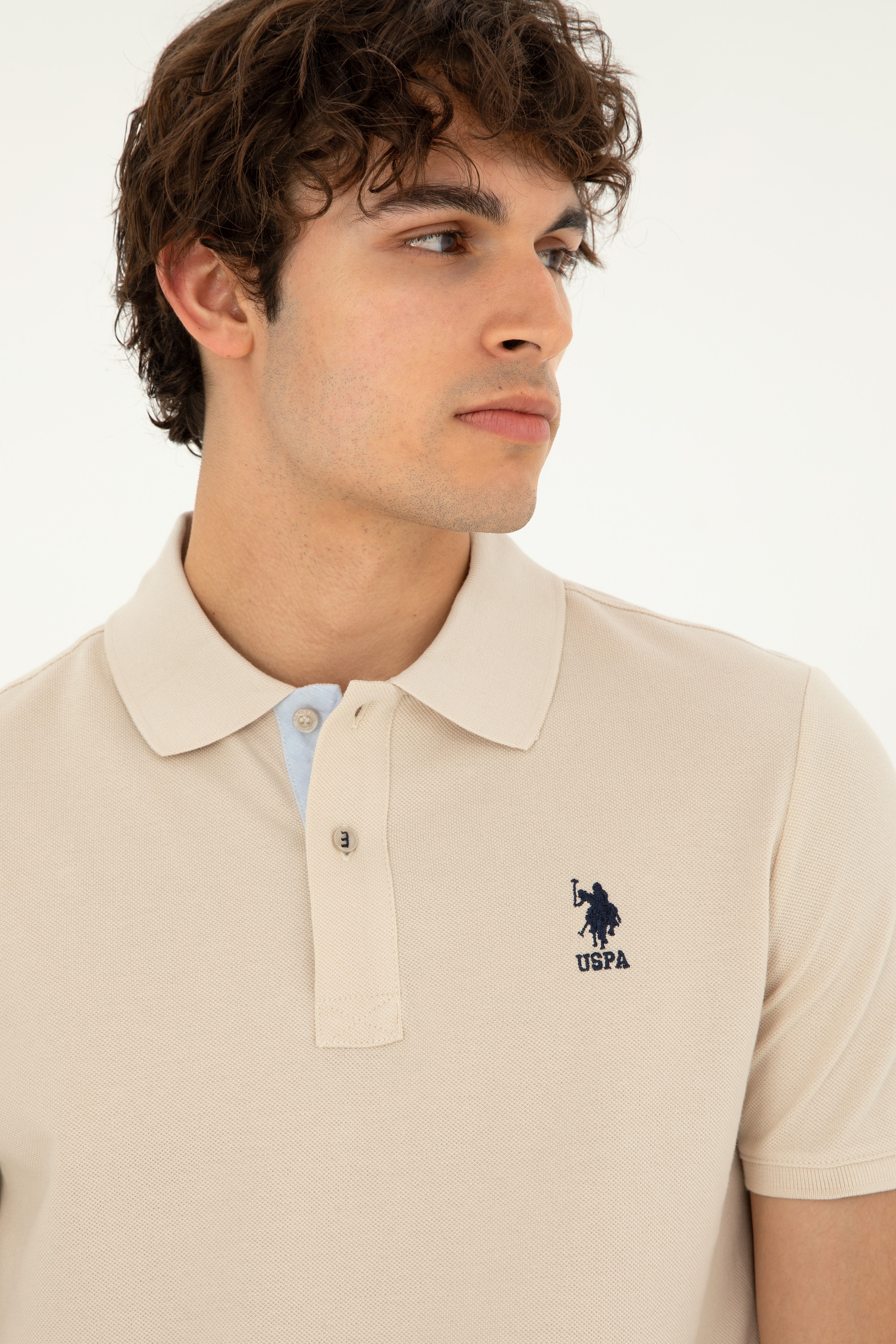 Erkek Regular Fit Polo Yaka Taş Basic Tişört - Image 2